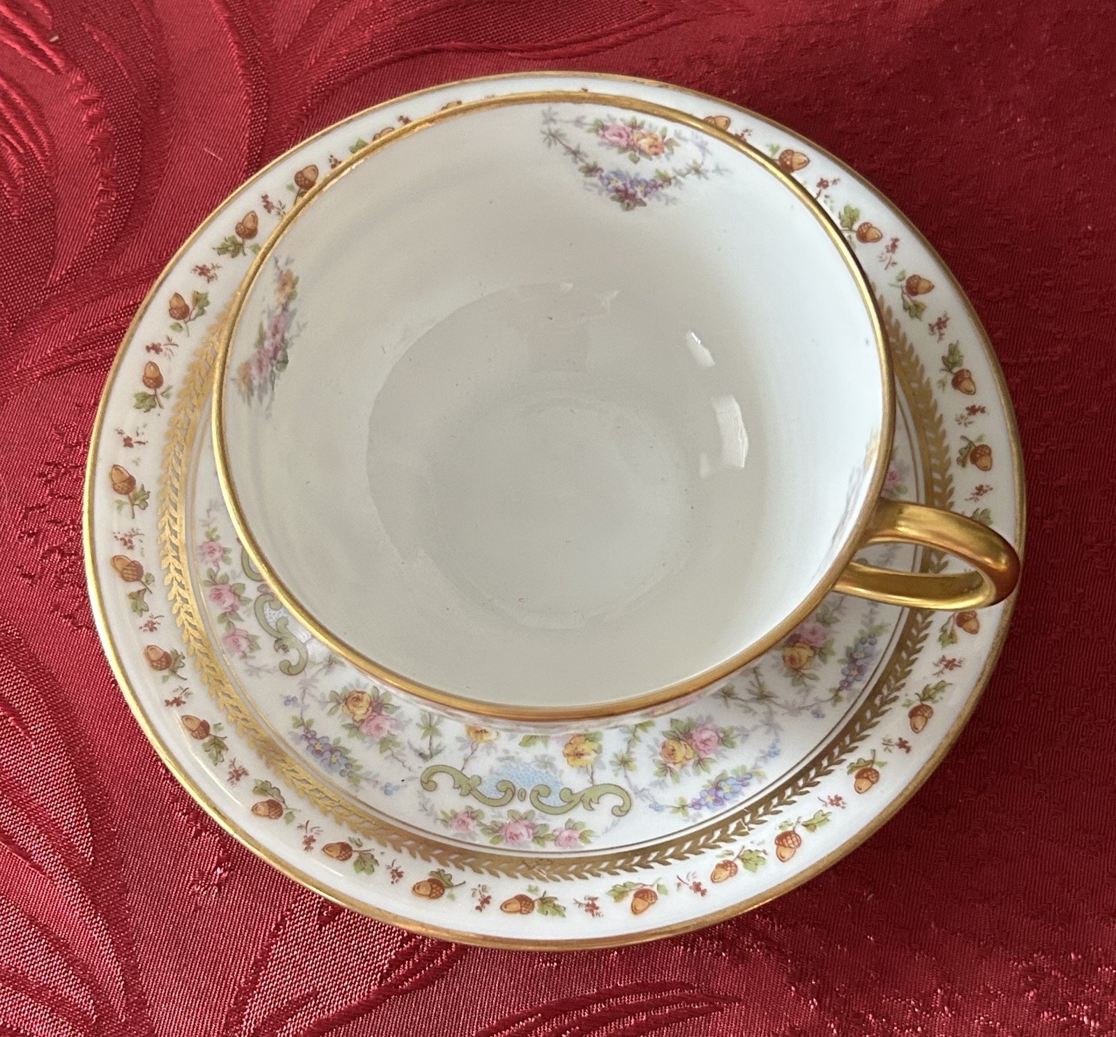Antique 1900 Jean Pouyat JPL Limoges POY63 Flowers Acorns Porcelain Cup & Saucer