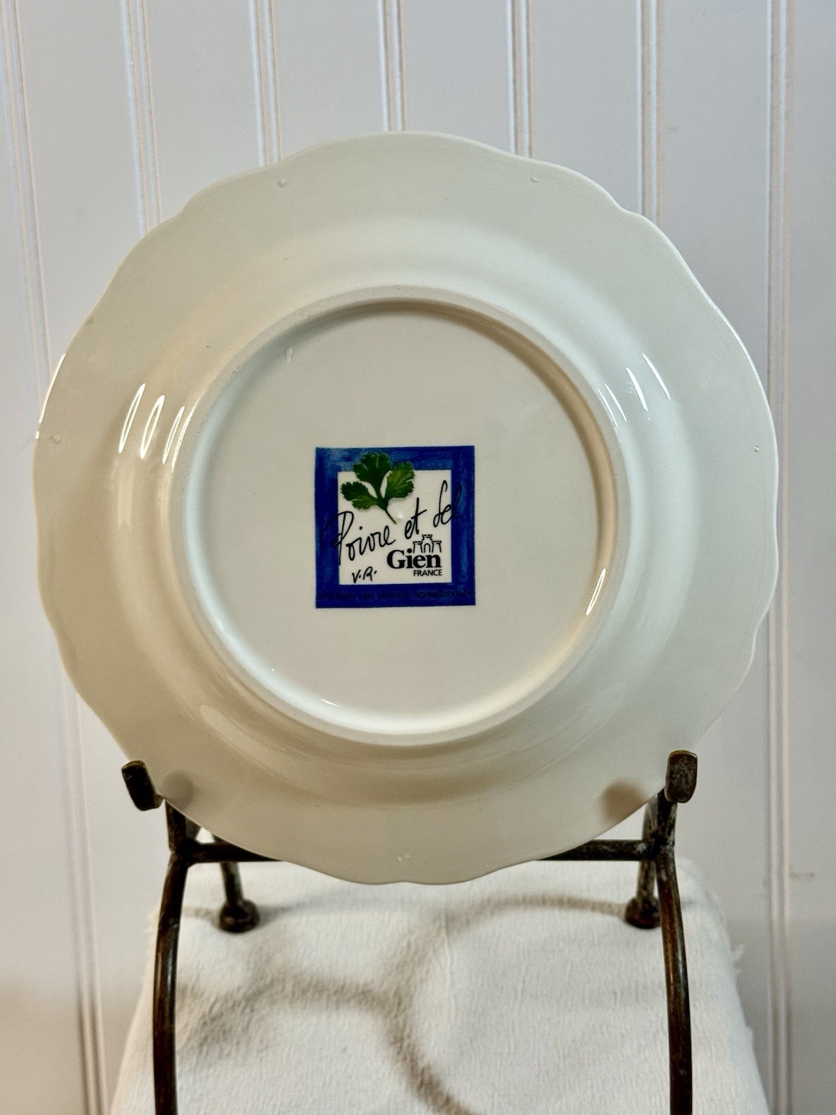 Poivre Et Sel Blue Vint. Set of 4 Salad Plates 8.75″ Faiencerie De Gien France