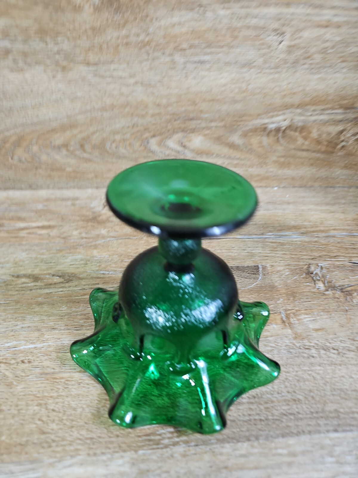 Viking Dark Green Glass Handkerchief Ruffle Top Candy Dish Compote Pedestal VTG