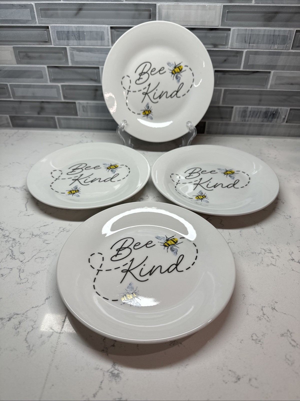 ROYAL NORFOLK “Bee Kind” Floral & Bees~Bowl/Salad & Dinner Plate/Placemat~4 EACH