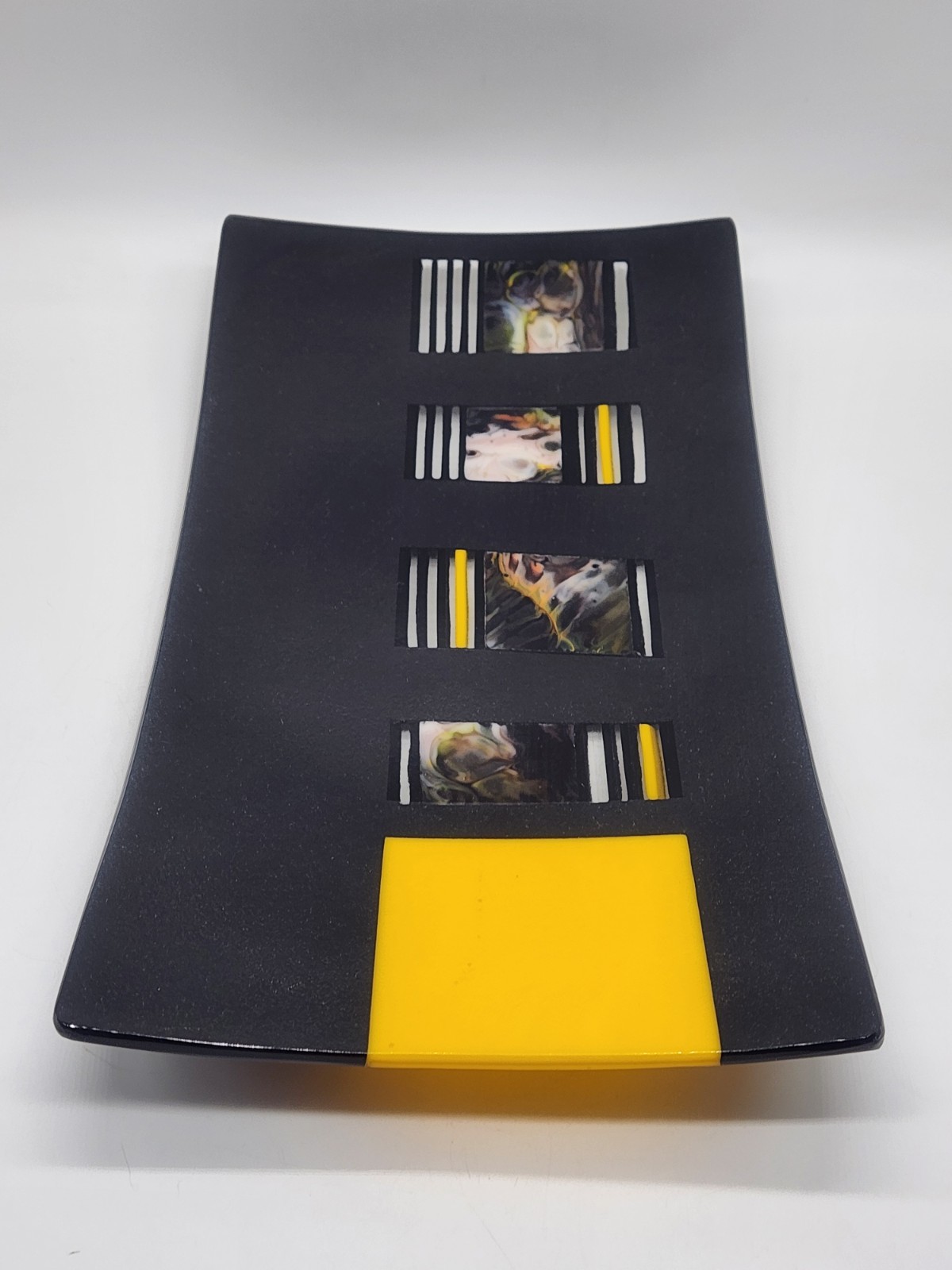 Aryana B Londir Handcrafted Fused Art Glass Decorative Rectangular Tray Platter