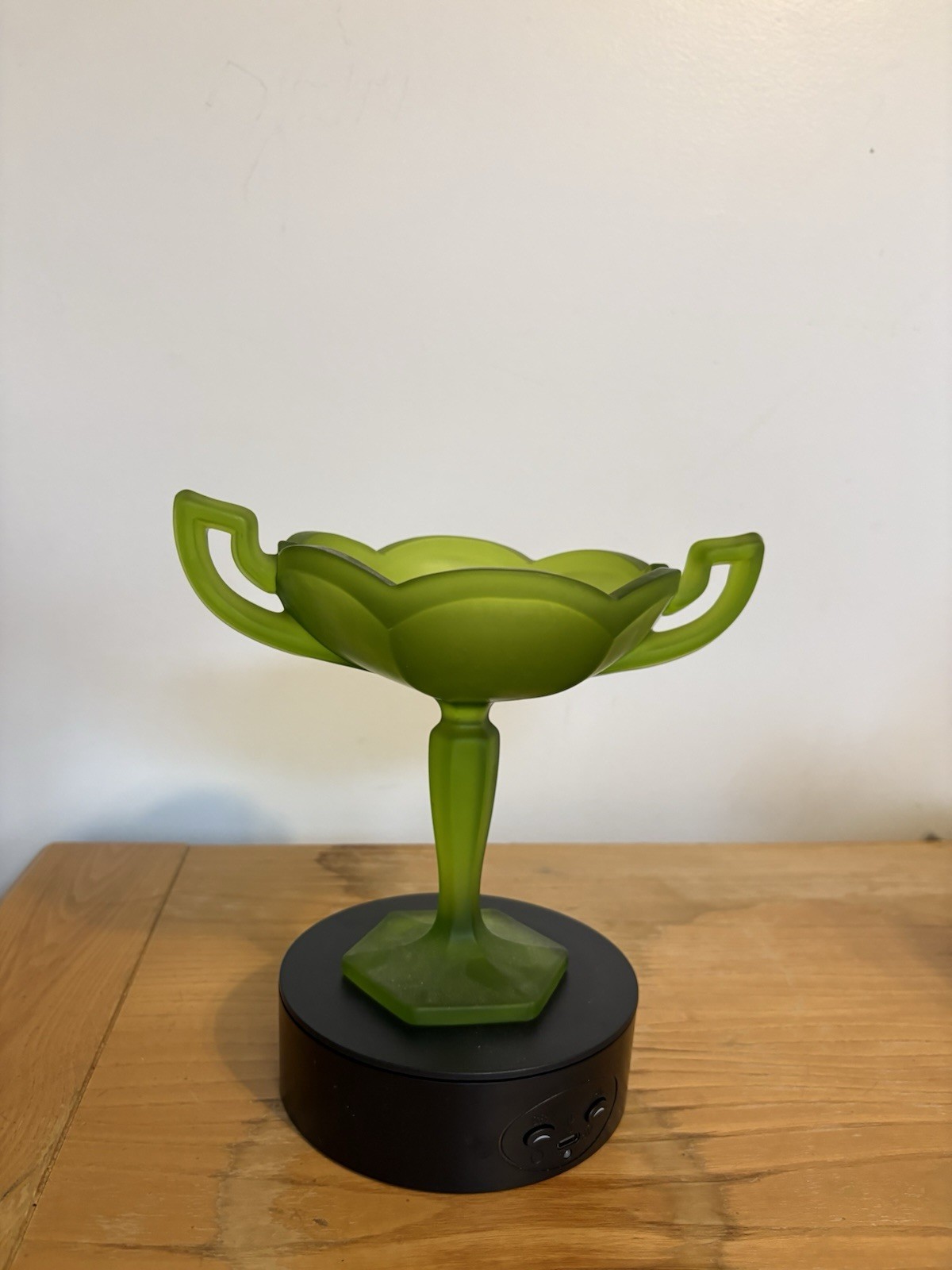 Westmoreland Glass Company satin mist green Colonial pattern compote ‘W’ stamp.
