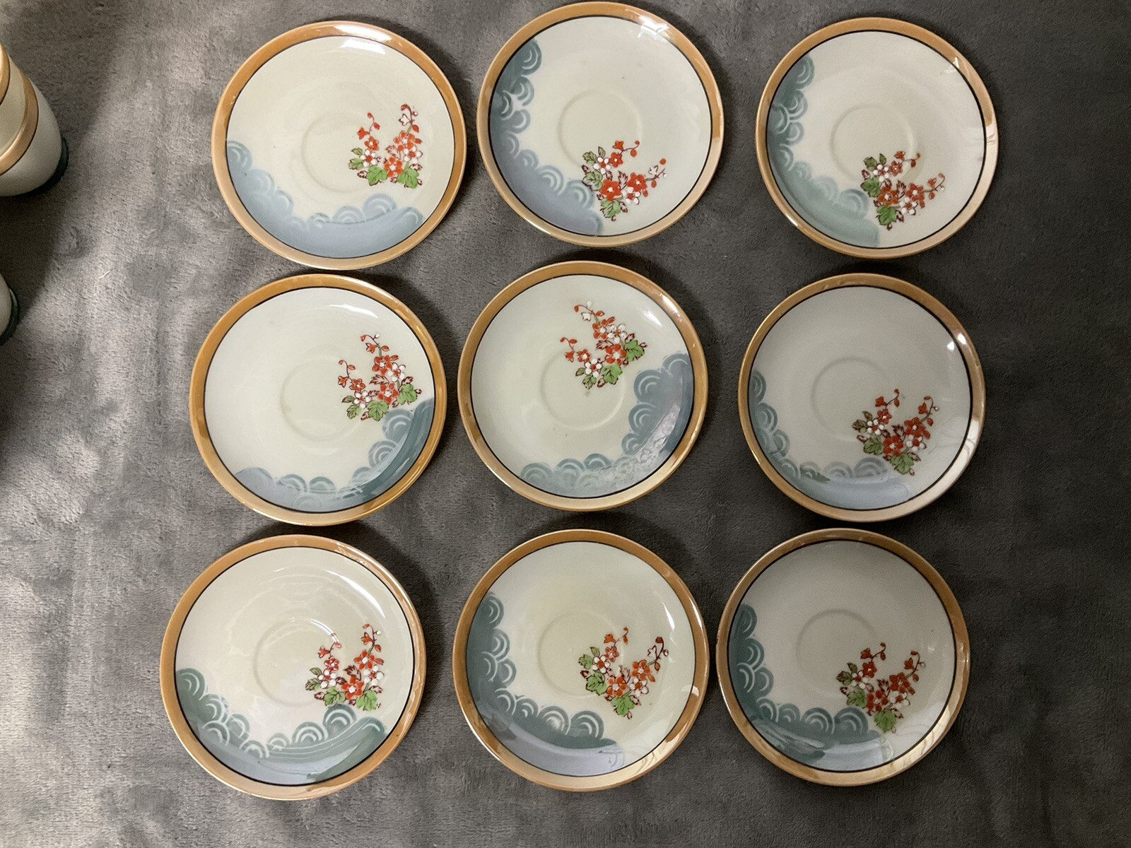 Vintage Demitasse Chikaramachi 6 Cups and 9 Saucers Hand Painted Japan