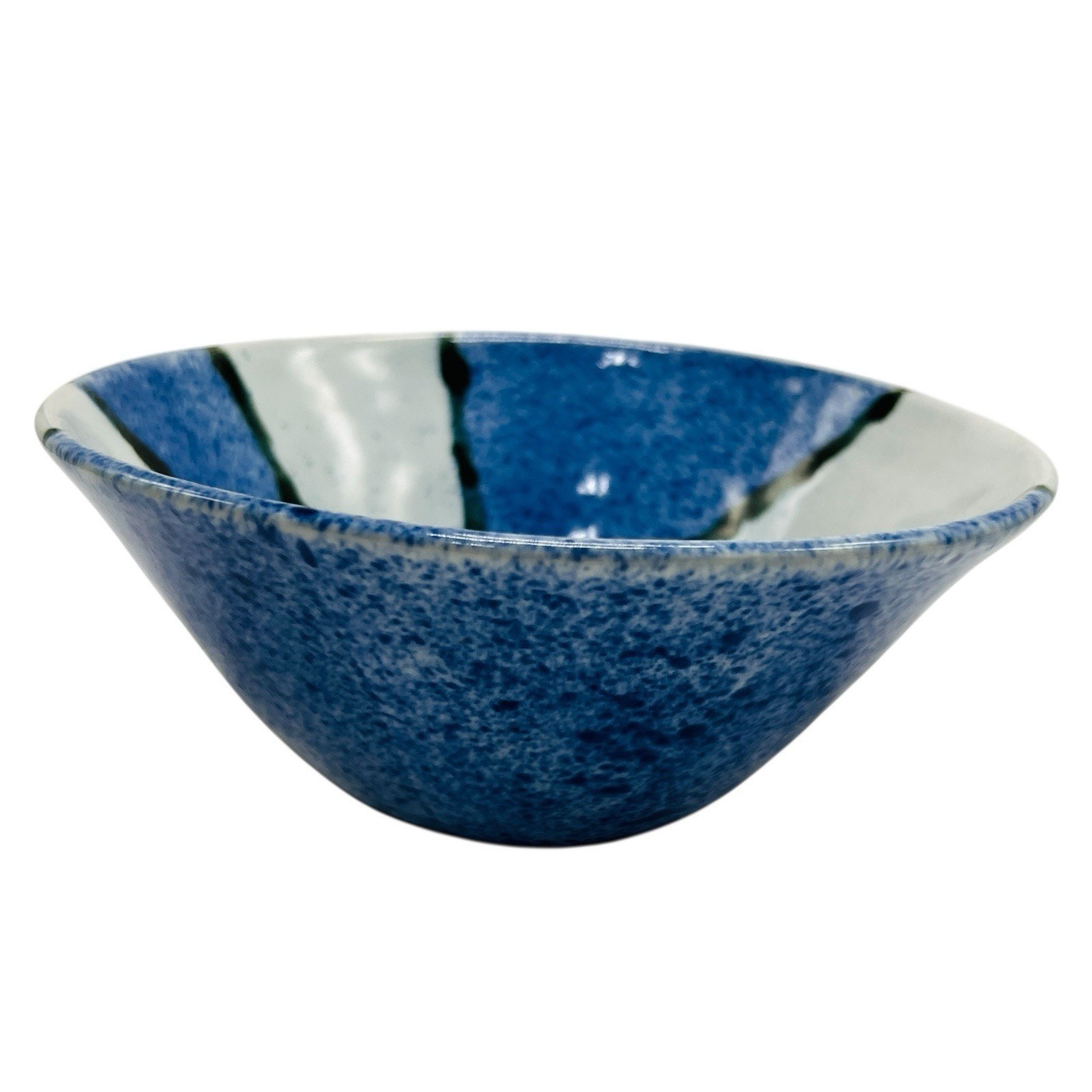 VTG Studio Art Pottery Bowl Grey Blue Speckled Geometric Abstract 7.5” Serving