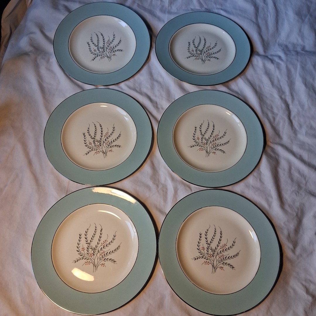 x6 Homer Laughlin Cavalier Egg Shell Triumph Pattern 10″ Dinner Plates USA CV52