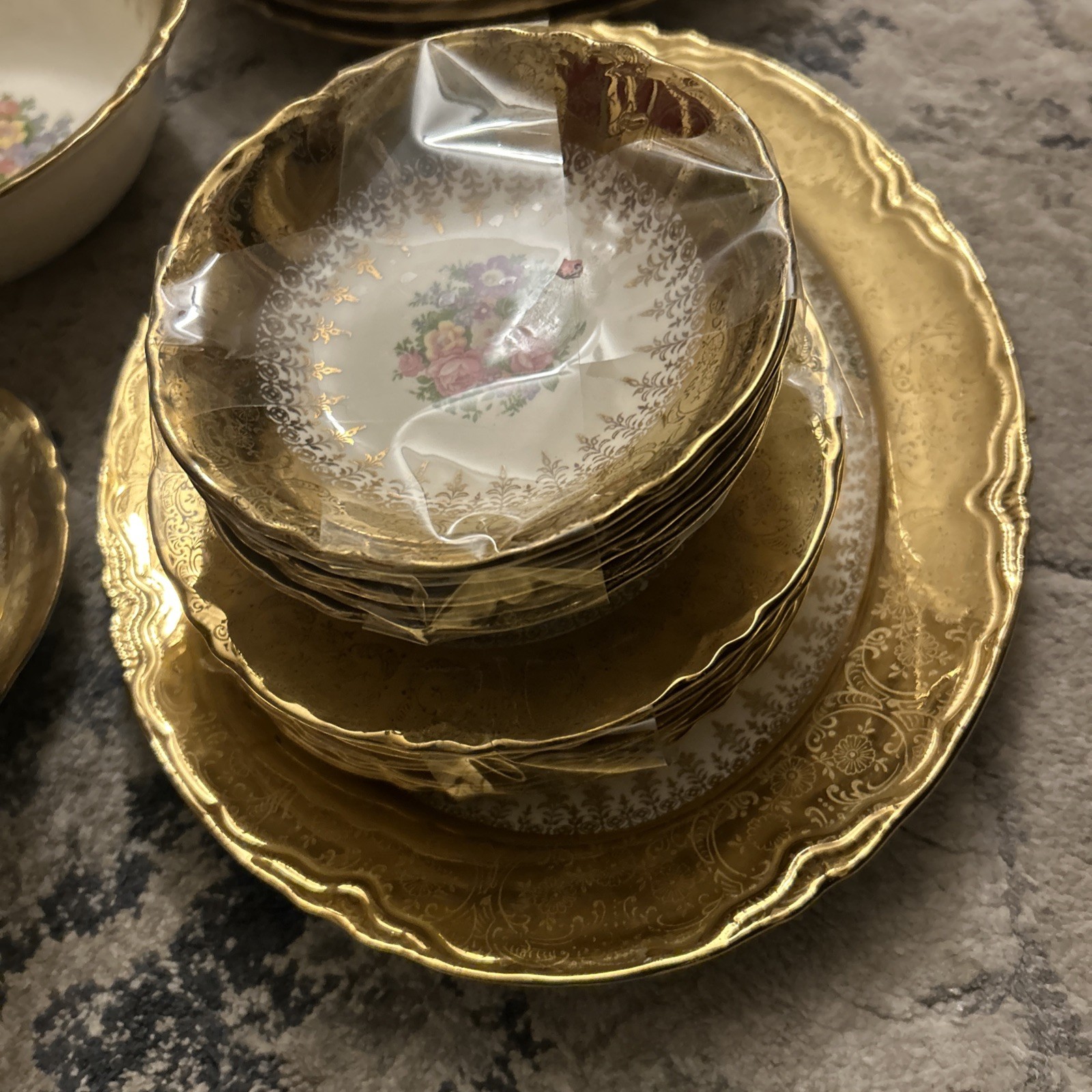 Homer Laughlin Vogue 22K Gold Flowers Victorian Republic Set Vintage