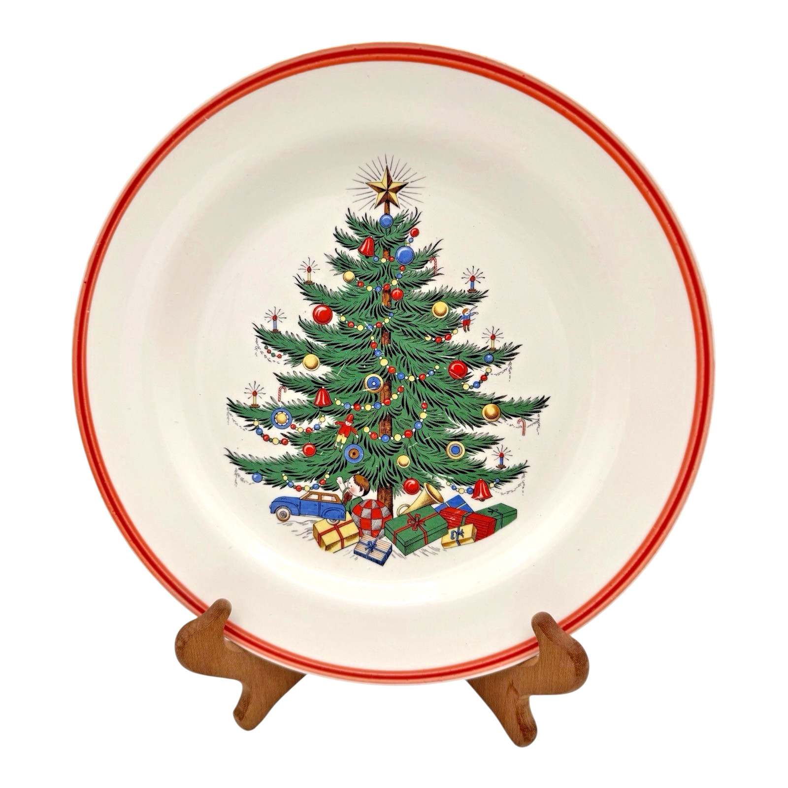 Plummer New York Christmas Tree Rare Red Trim Plate Serving Dish 9.75” Vintage