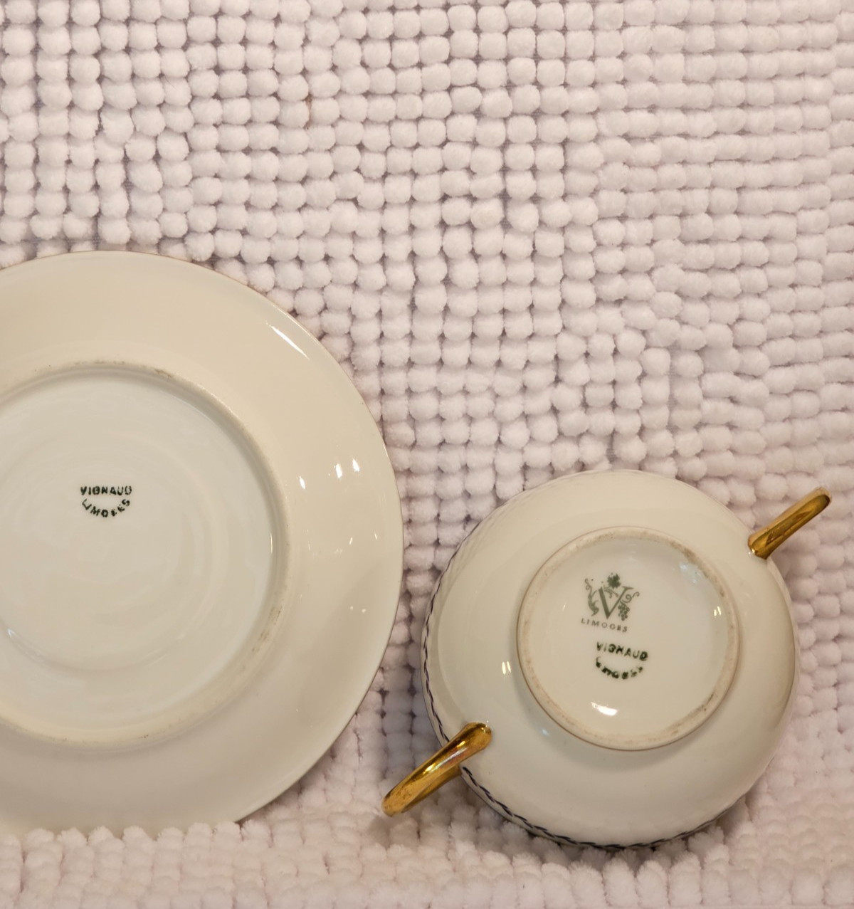 Bouillon cups w/ saucers, set of three, vintage china, Haviland, Vignaud, Saxe