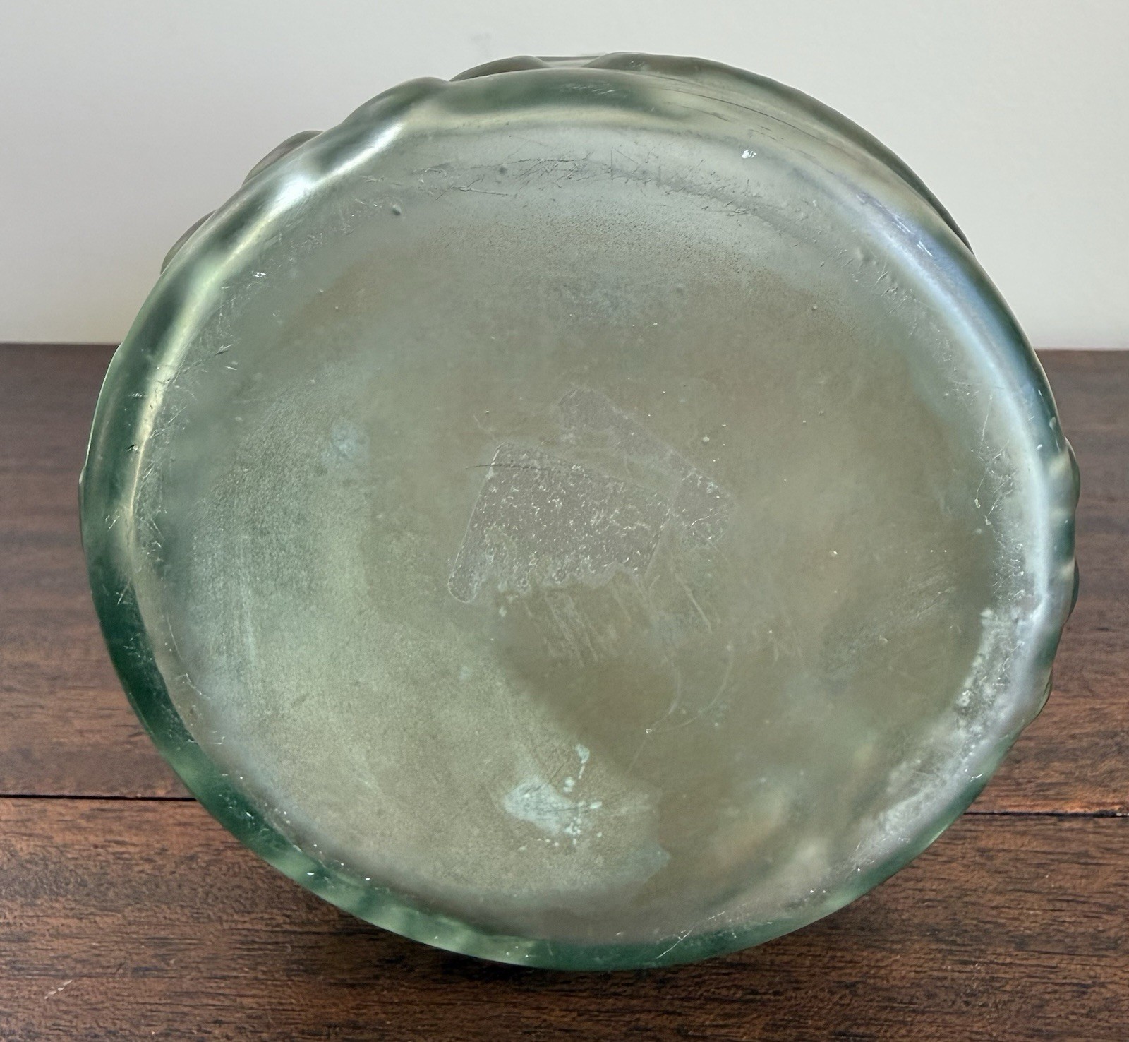Vintage Ittala Frutta Green Opalecent Tall 9 3/4” Pitcher, Pre Owned.
