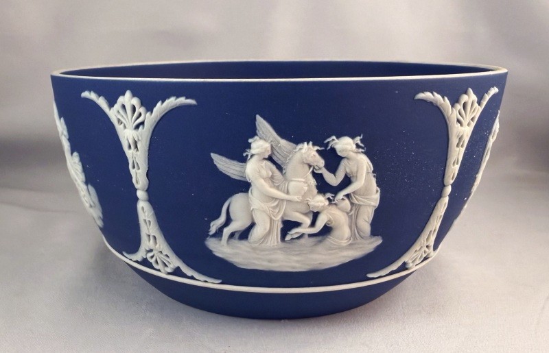 VERY RARE! Antique Wedgwood Jasperware Dark Cobalt Blue DOUBLE DIP Waste Bowl