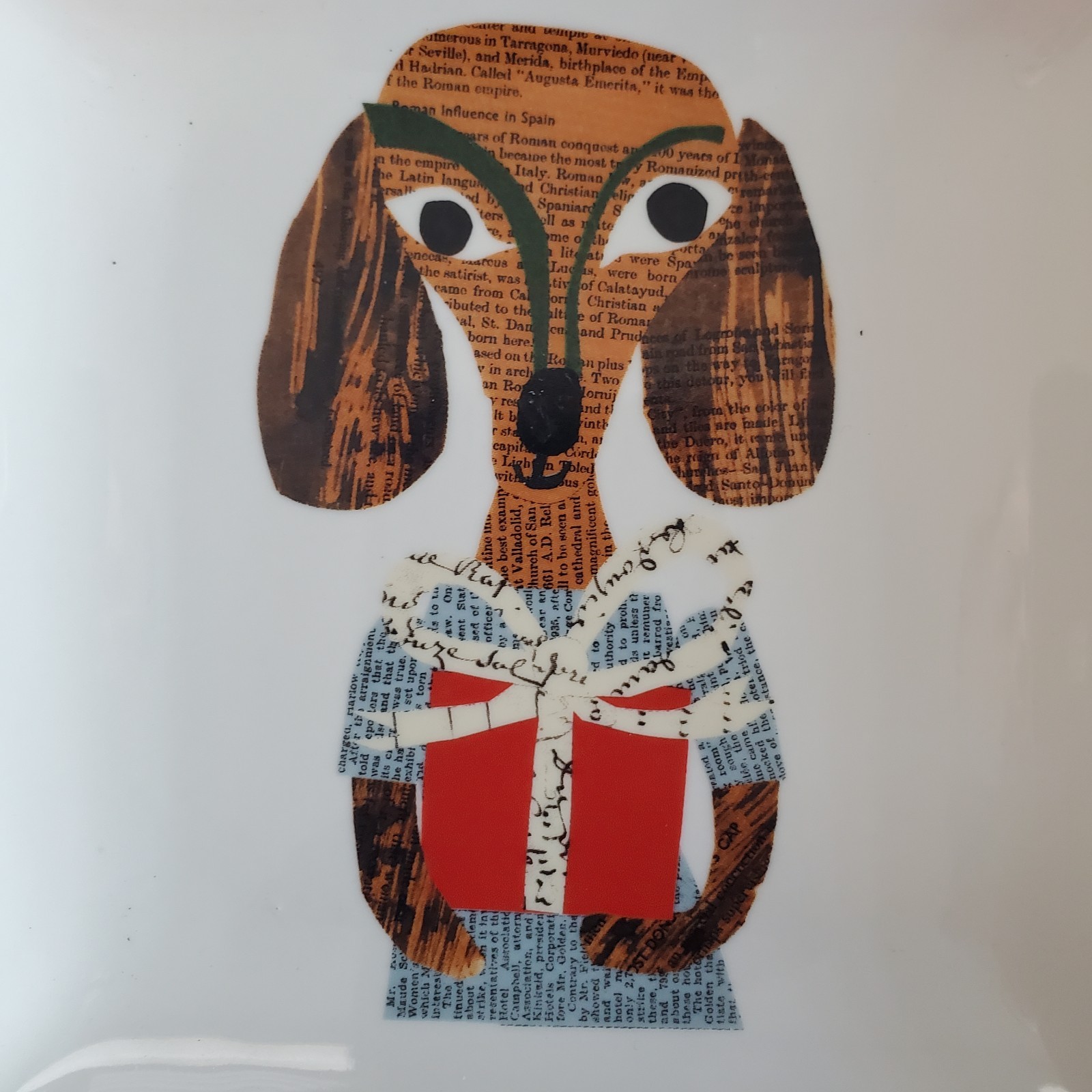 Pottery Barn Denise Fiedler Dachshund Present Square Dish 5 1/2 Inches