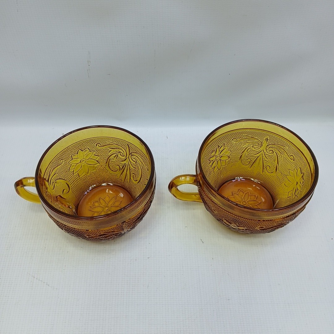 Vintage Indiana Glass AMBER Tiara Sandwich Pattern Lot Of 2 Cups