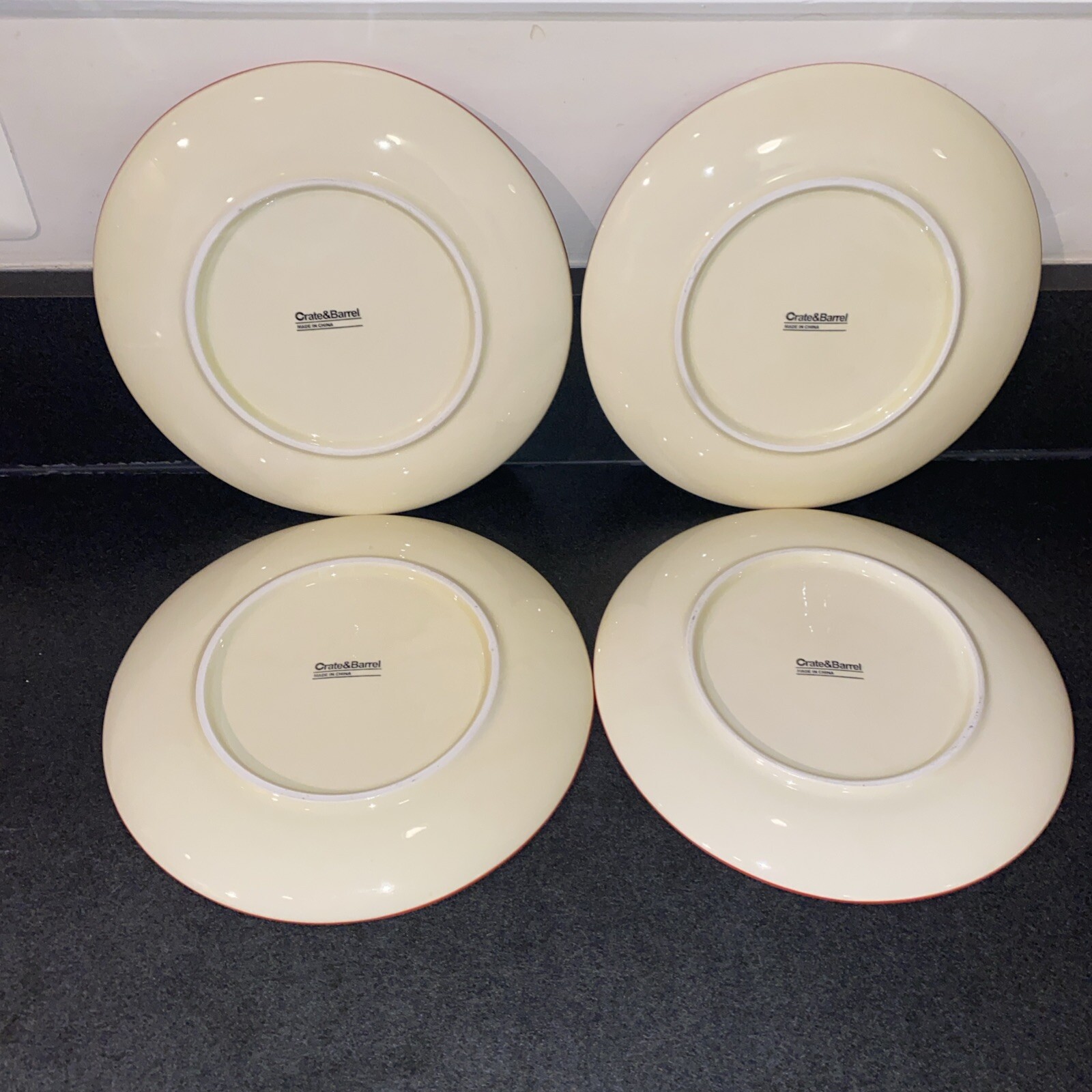 4 Salad Plates 8 in. Crate & Barrell Pomegranate Wreath Holiday