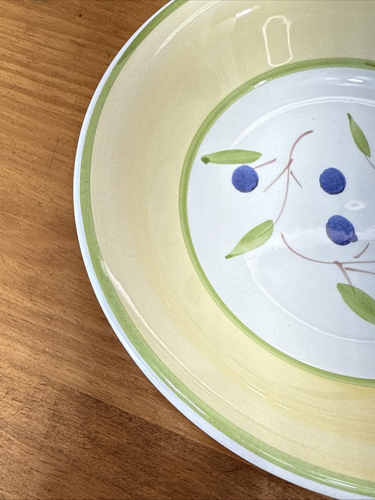 Vintage CMS Italy Hand Painted Blue Berry Bowl 8.25” Yellow Green Rim