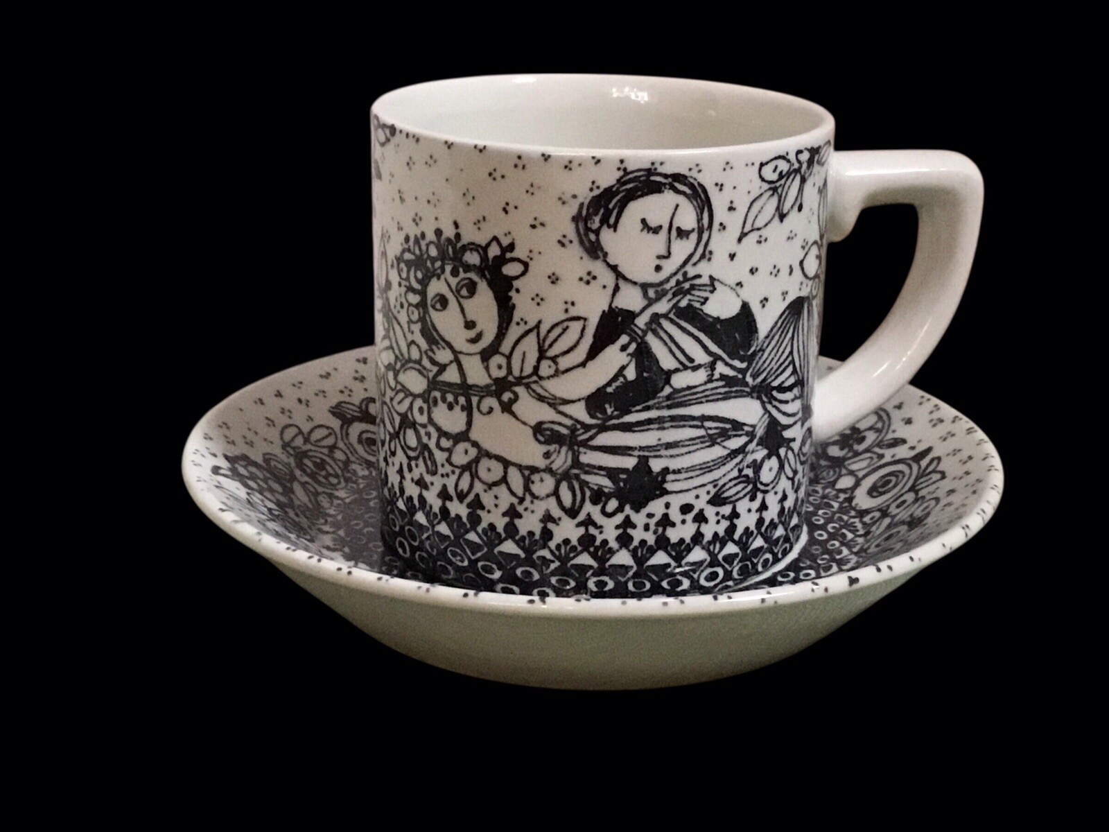 Bjorn Wiinblad Espresso Cup & Saucer The Seasons Spring 3089-1281 Denmark