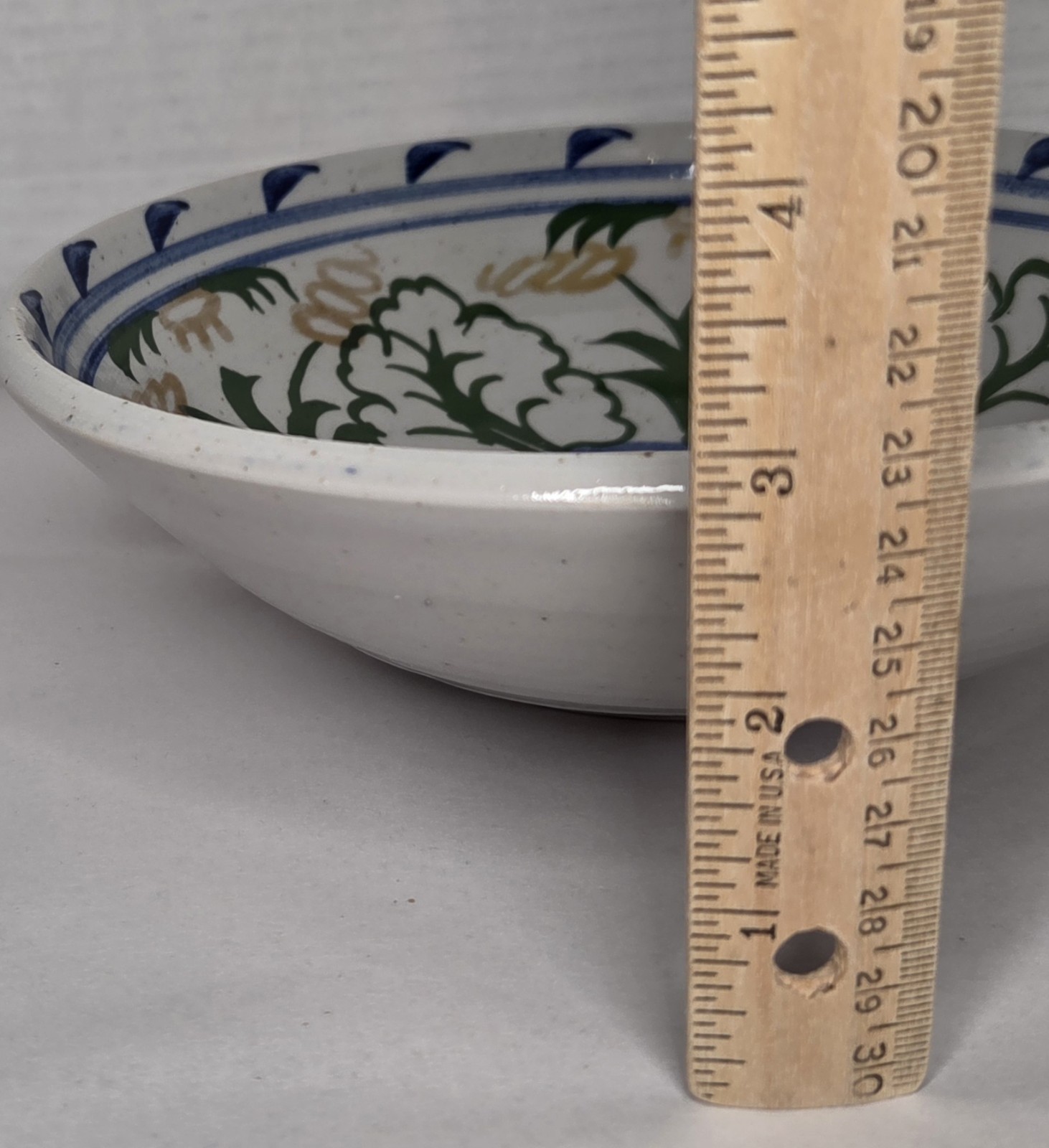 Jamestown Pottery Bowl Reproduction Green Blue USA 8.25″