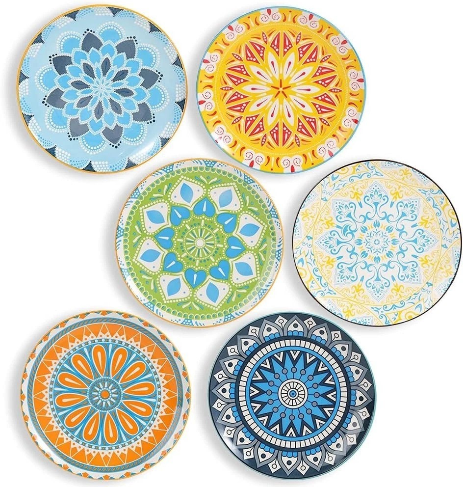 Colorful 8-Inch Ceramic Salad & Dessert Plate Set – 6 Count for All Occasions