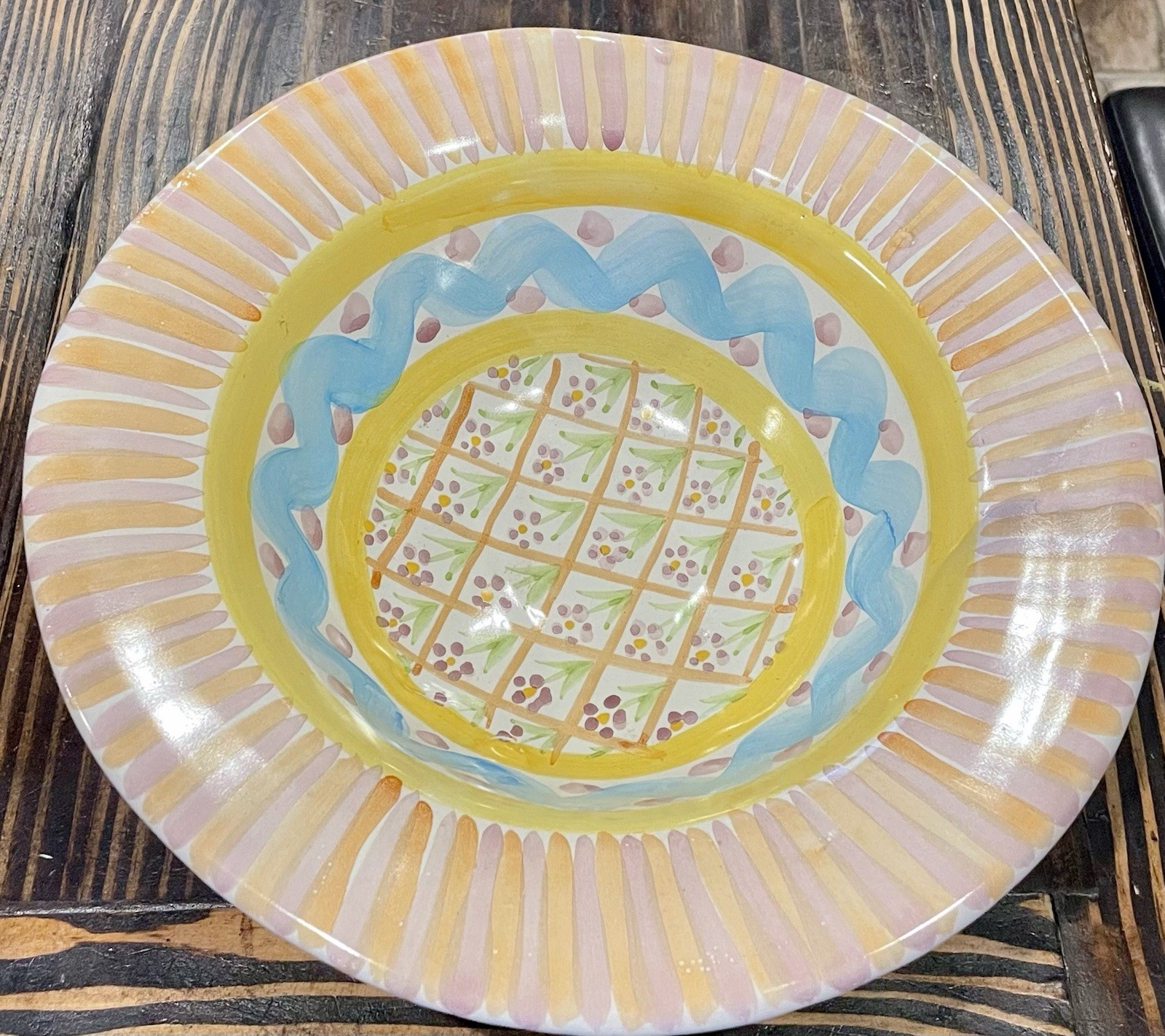 McKenzie Childs summer frock bowl Pastel Flowers Hand painted Terra-Cotta 1980’s