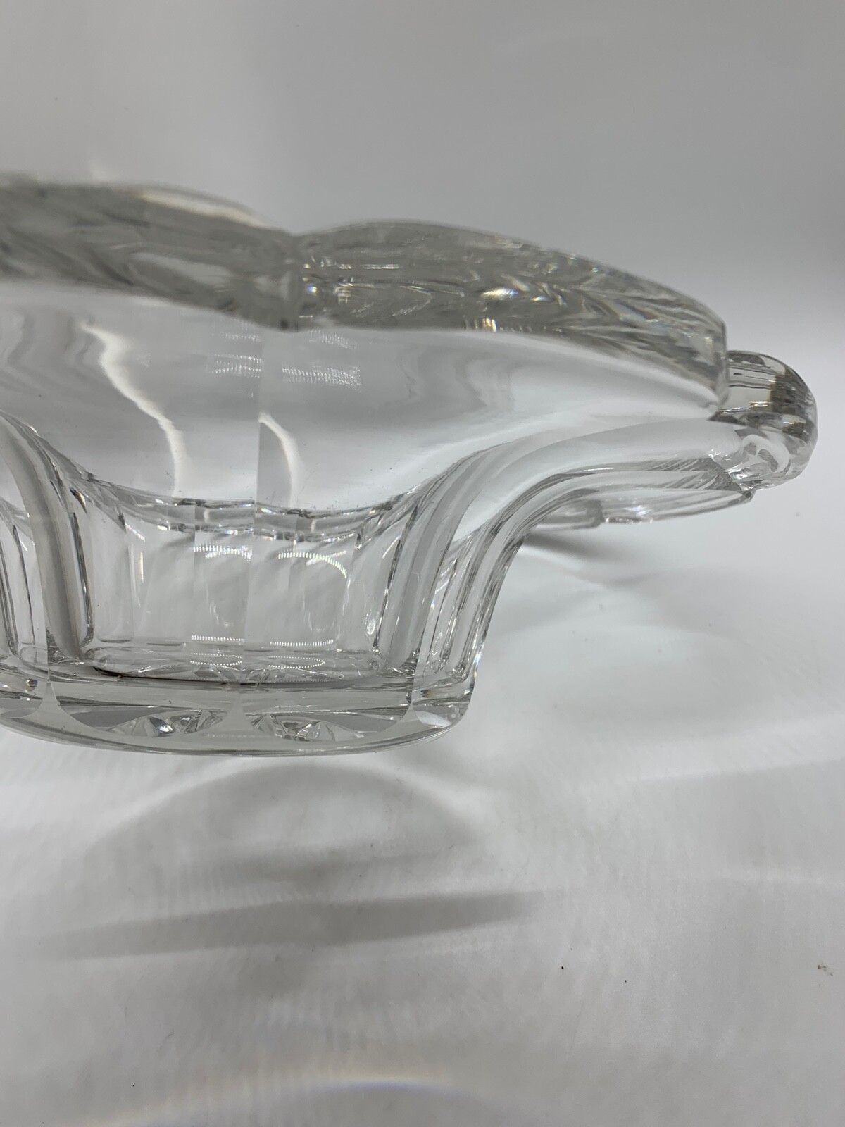 Cut Polished Crystal Bowl Scallop Edge Etch F Monogram High End Elegant Antique