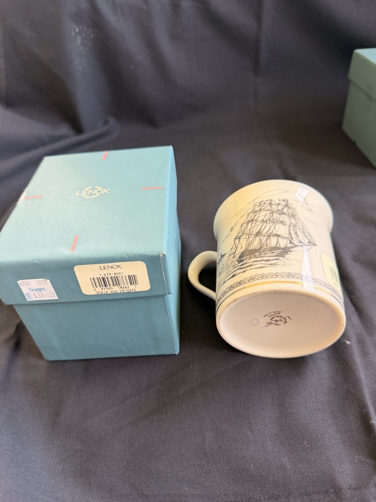Lenox scrimshaw Mugs. 2 Frigate, 2 Clipper NEW in Original Box