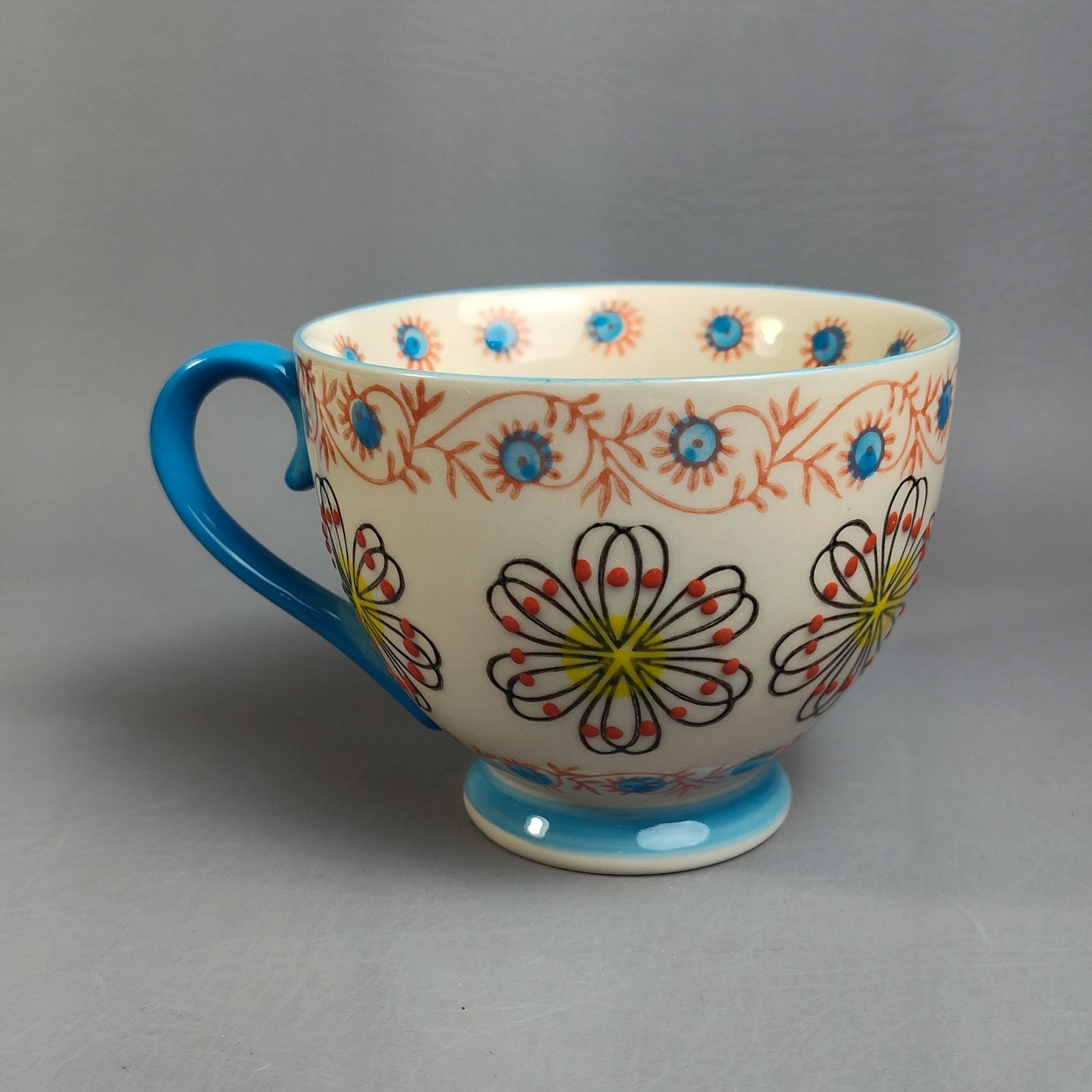 Yokohama Studio Hand Painted Footed Coffee Mug & Plate Textured Raised Dots 10oz