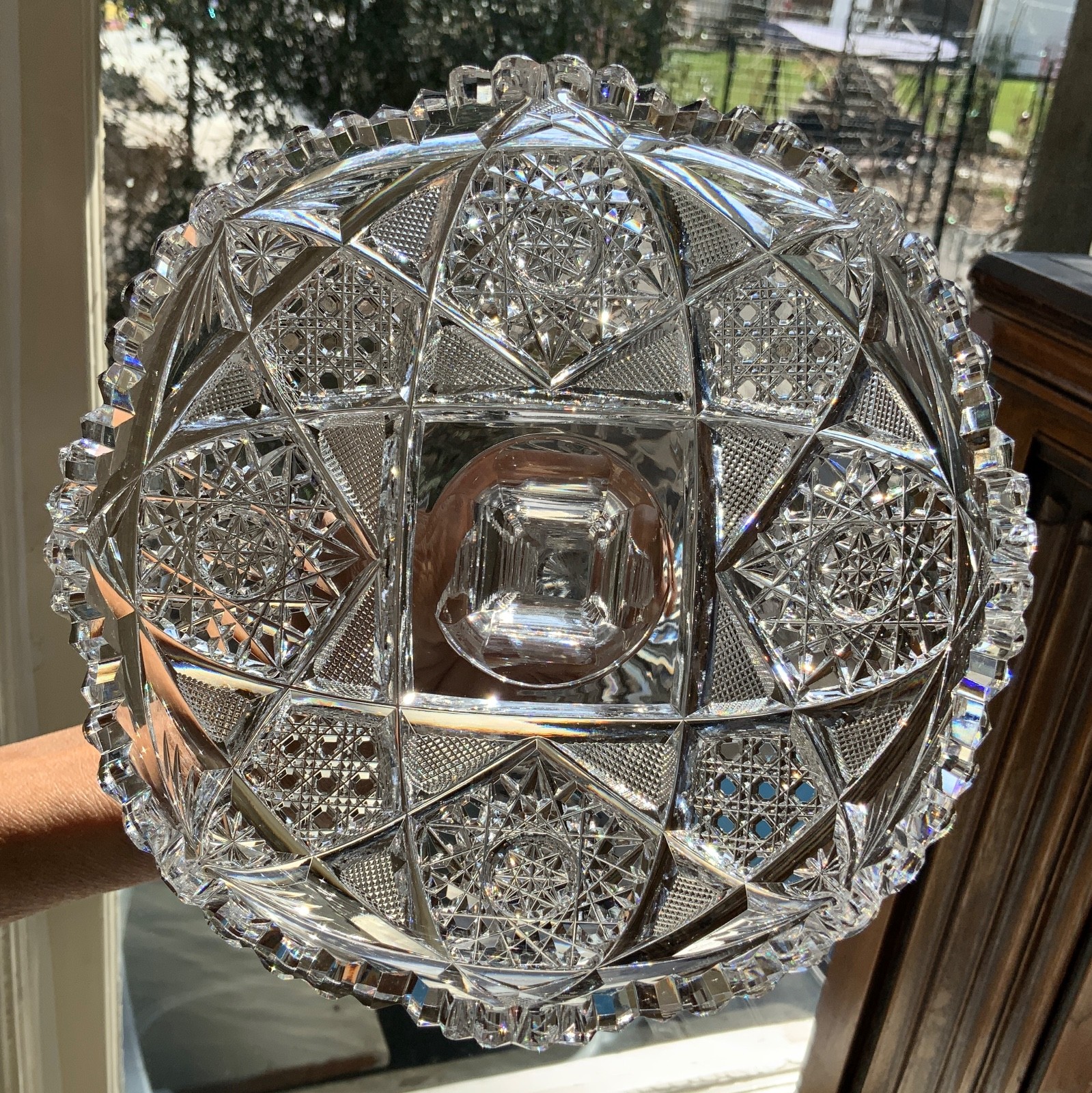 AMERICAN BRILLIANT CUT GLASS 10″ TWIST STEM COMPOTE / ATTRIB: LIBBEY C.1900-1910