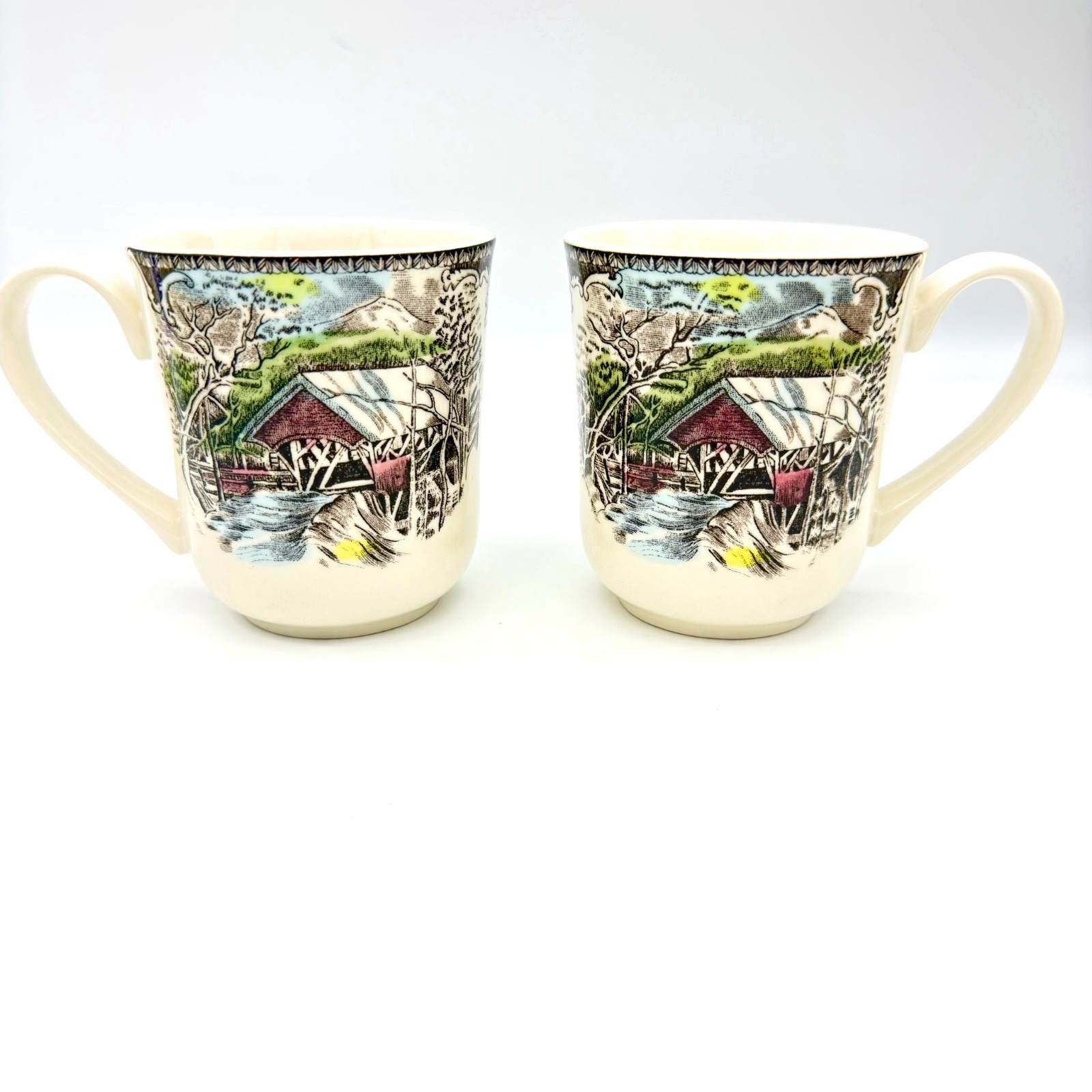2 Johnson Bros Friendly Village COFFEE MUGS Covered Bridge