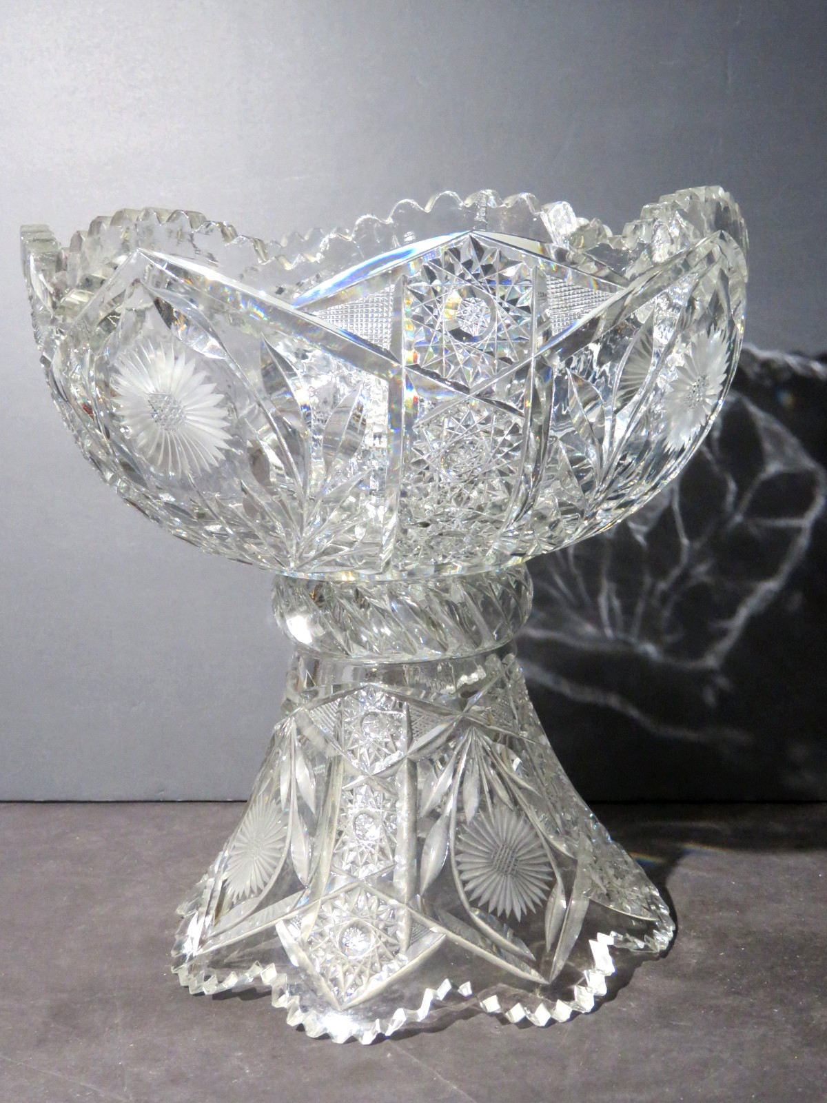 American Brilliant Cut Glass 2 Part Claret Bowl-Daisy Intaglio and Brilliant Cut