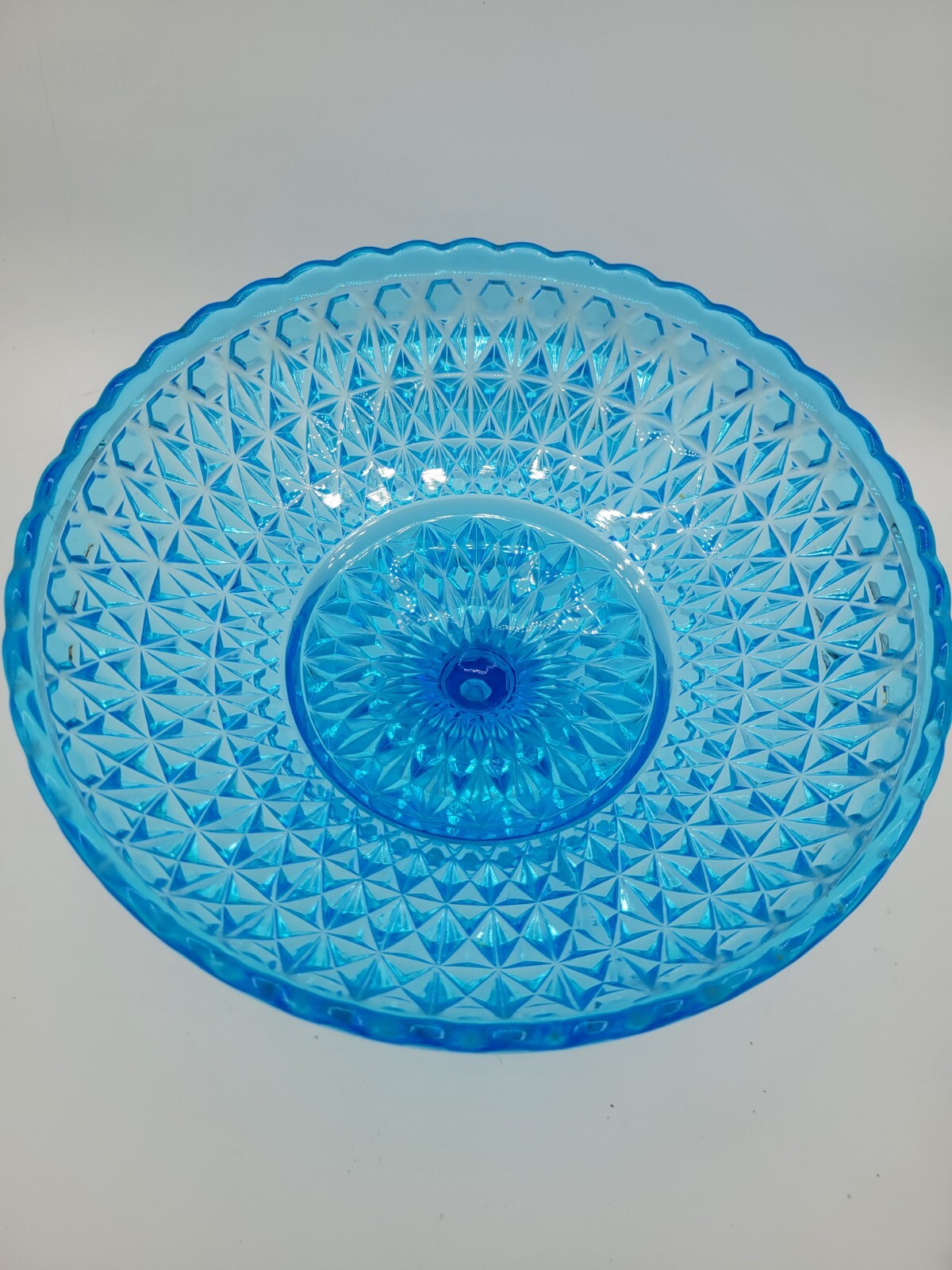 EAPG Central Glass Company Aqua Blue Pedestal Dish Compote Pressed Diamond #775