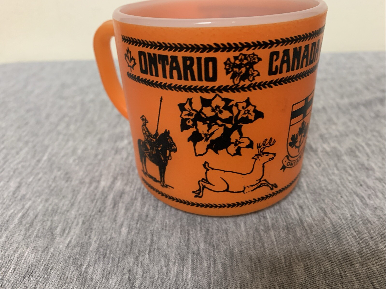 Vintage Federal Glass Milk Glass Ontario Canada Orange Coffee Mug