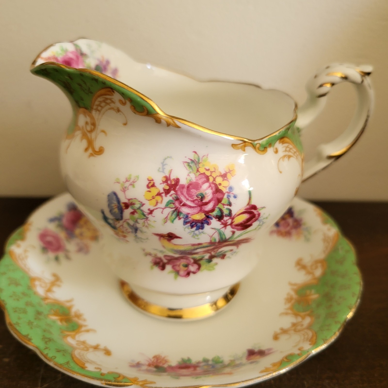Paragon England Porcelain Rockingham Green Large Creamer And Saucer