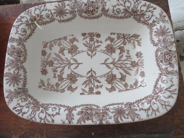 GORGEOUS Old Vintage WHITE BROWN Transferware IRONSTONE DISH Bowl Boote England