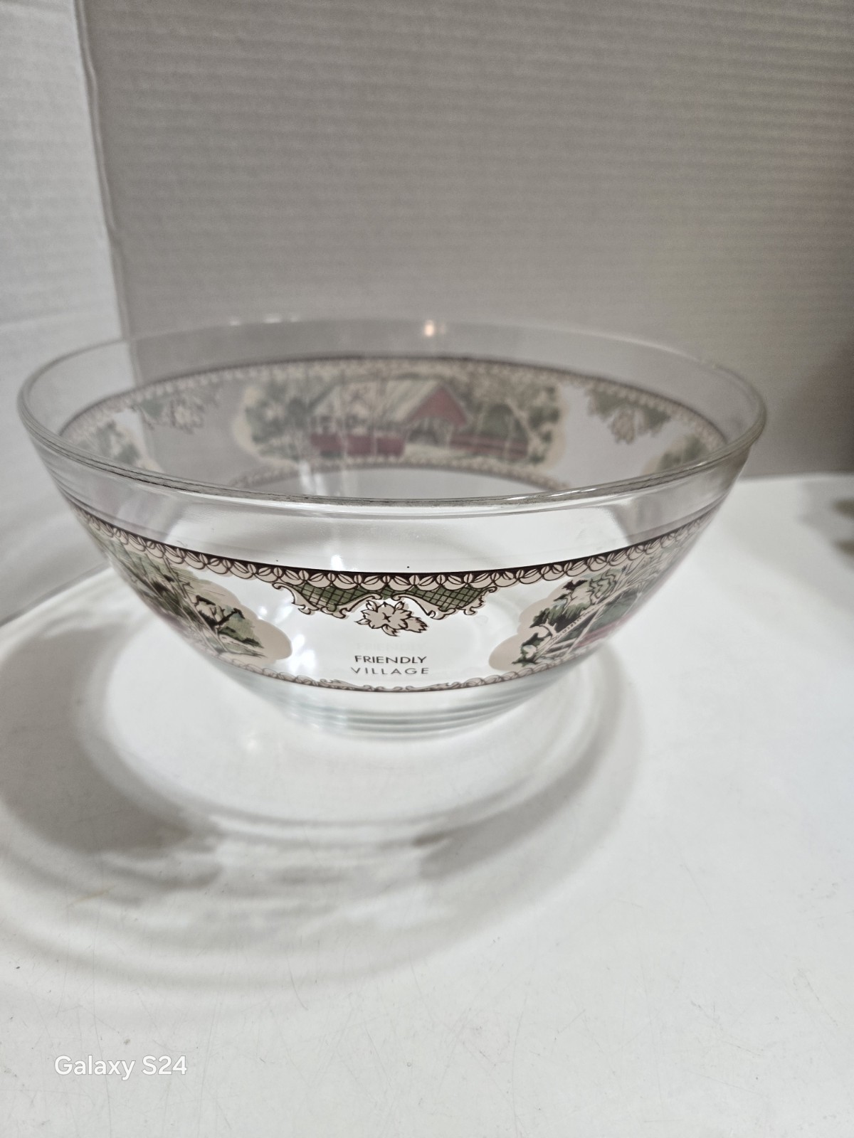 Vintage JOHNSON BROTHERS ” The Friendly Village ” Covered Bridge Scene Glass…