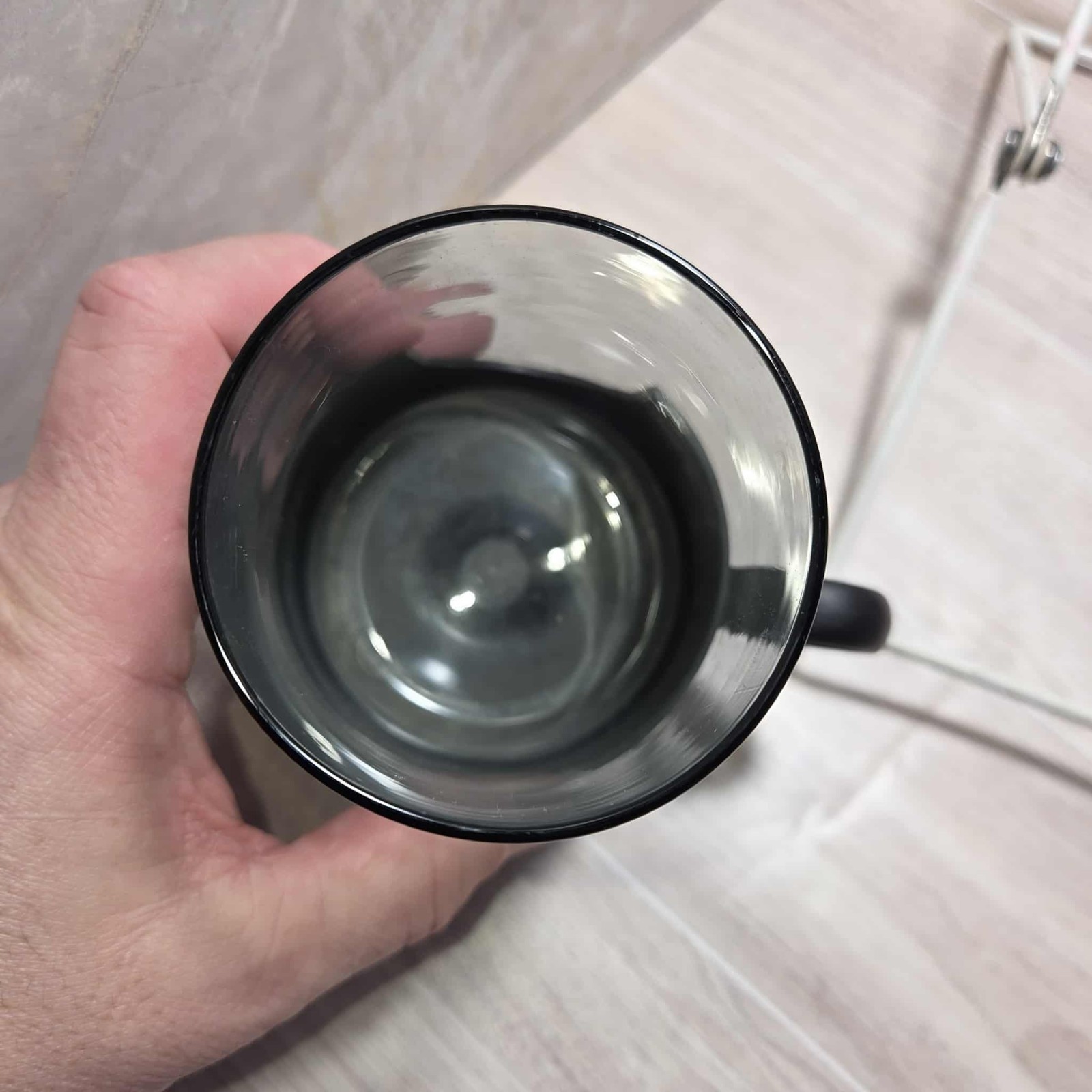 Corning Ware MCM Glas-Snap Coffee Drink Mug Tea Cup Clear Black 12 oz Photo Prop