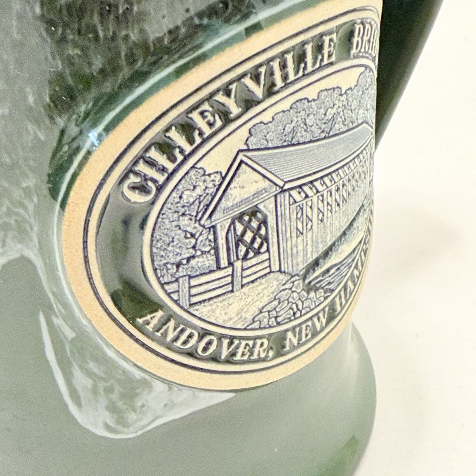 Deneen Pottery USA 2012 Andover NH Cilleyville Covered Bridge Green Glaze Rare