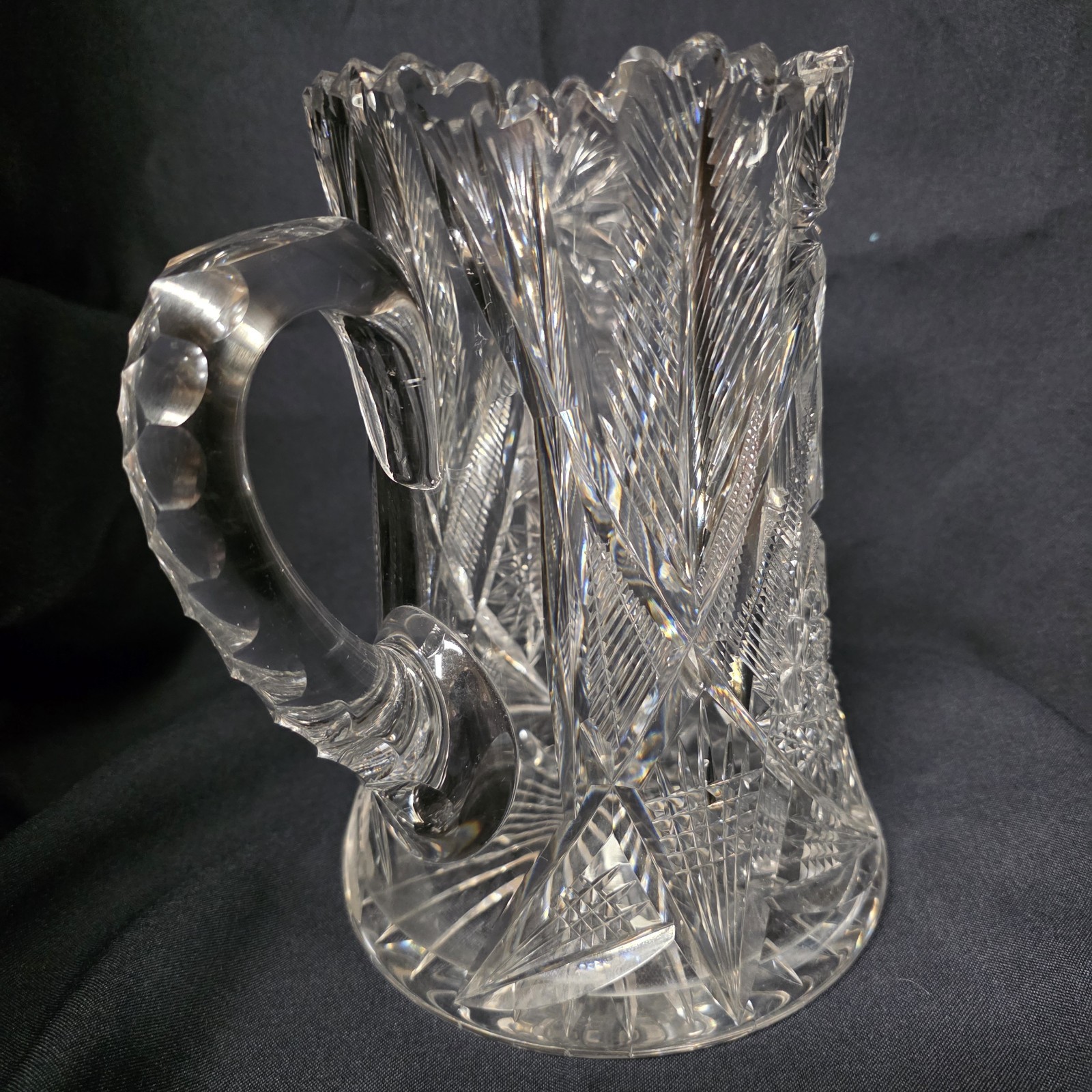 Antique American Brilliant Cut Crystal Glass Pitcher Pinwheels Hobstars Heavy