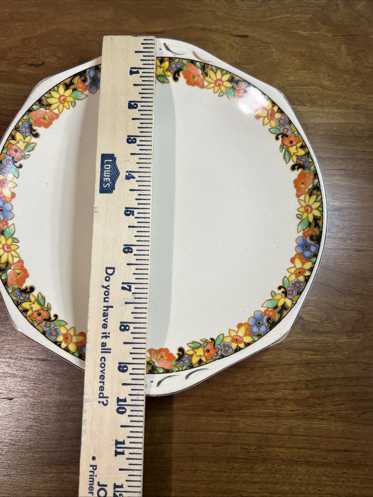 Vintage Ivory England Floral Platter With Handle 10 Inch