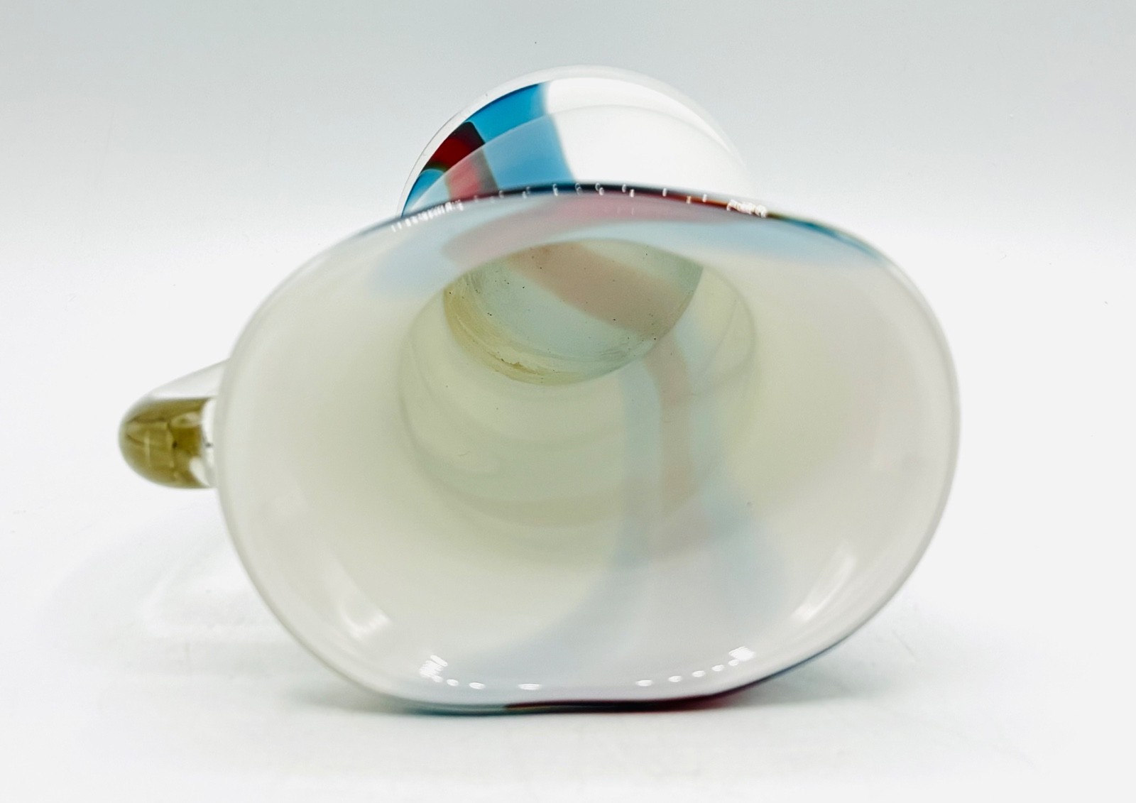 Gorgeous Handblown Art Glass Pitcher Carafe Vase in Fun Red White & Blue 8”