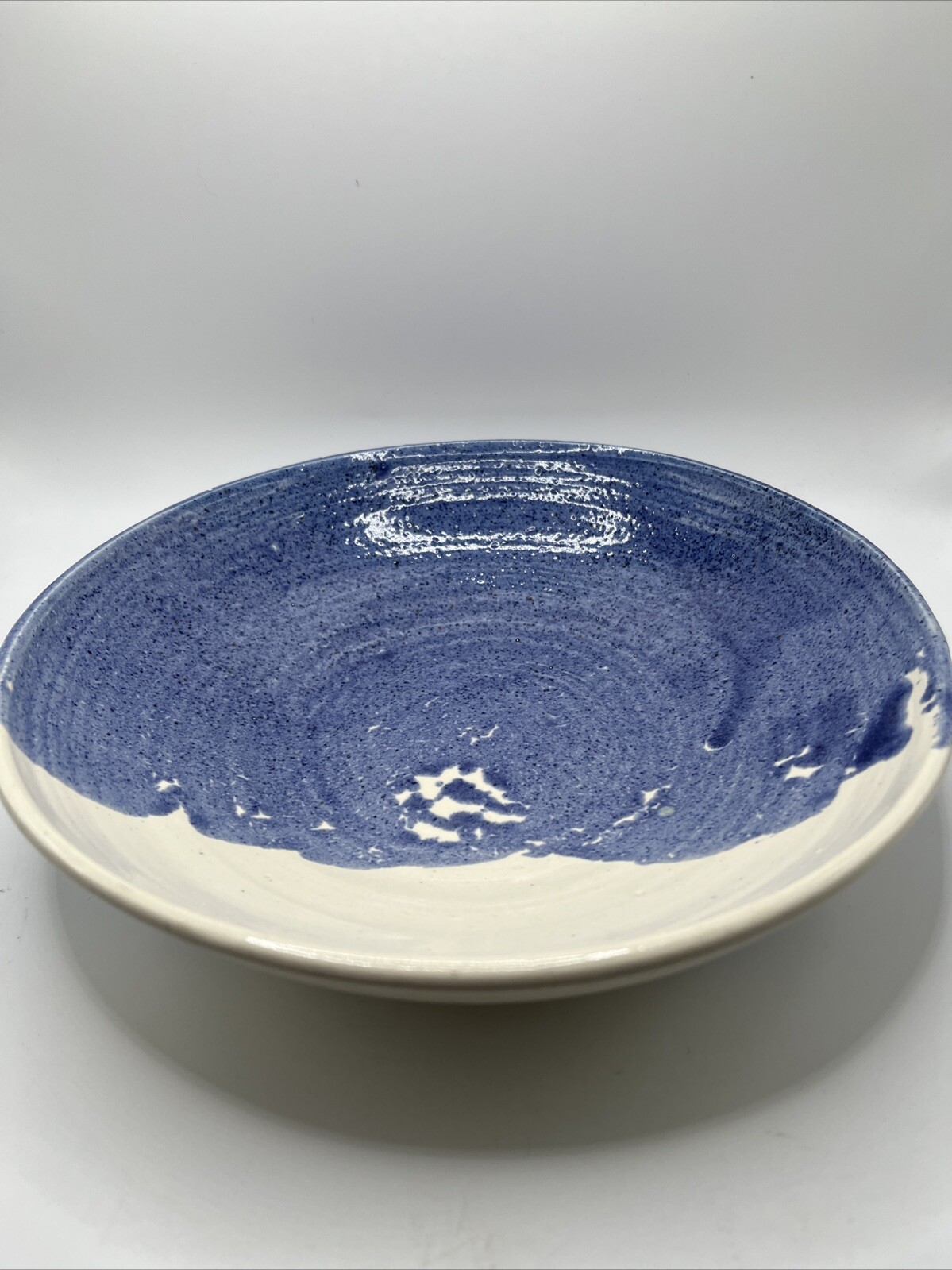 Hand Thrown Pottery Dish Blue And White Signed