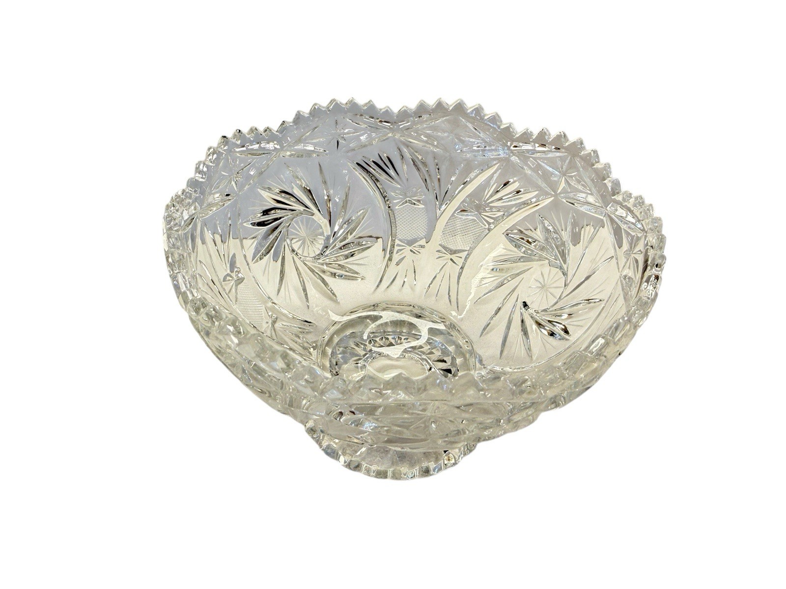 Vtg Lausitzer 24% Lead Crystal Pedestal Bowl Pinwheel Star Of David Hobstar 6″