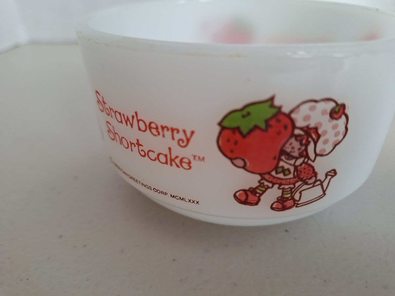 Anchor Hocking Strawberry Shortcake Milk Glass Bowl Vintage