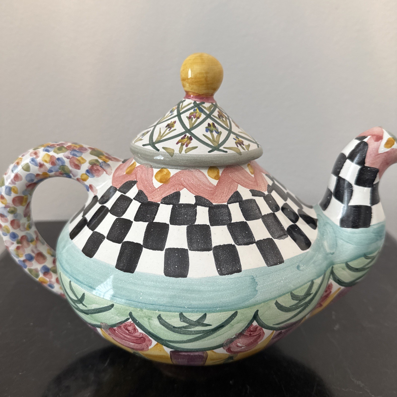 MacKenzie-Childs Odd Fellows Taylor Teapot Ceramic Never Used RETIRED!