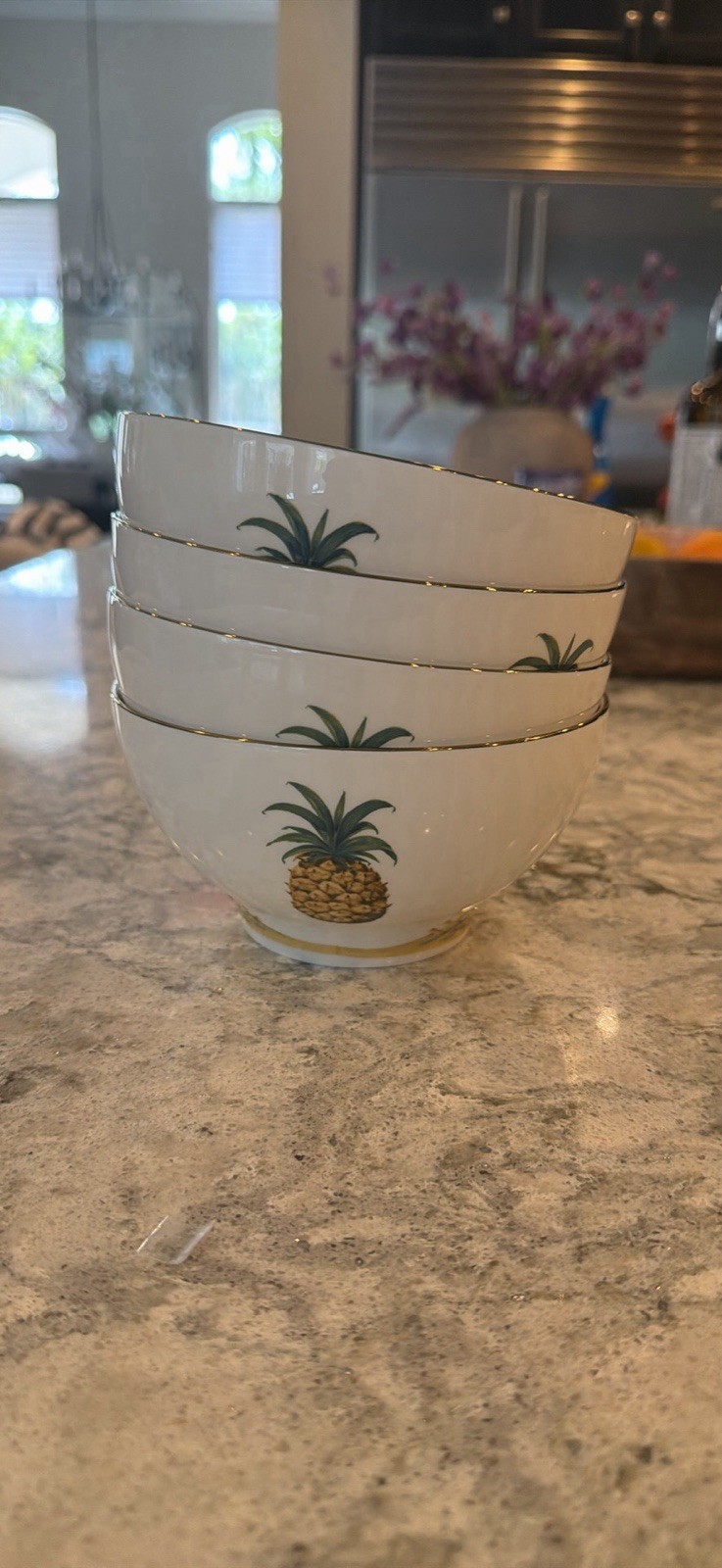 Lenox British Colonial Bamboo Pineapple Rice Bowls Set of 4 | 5.5” Porcelain