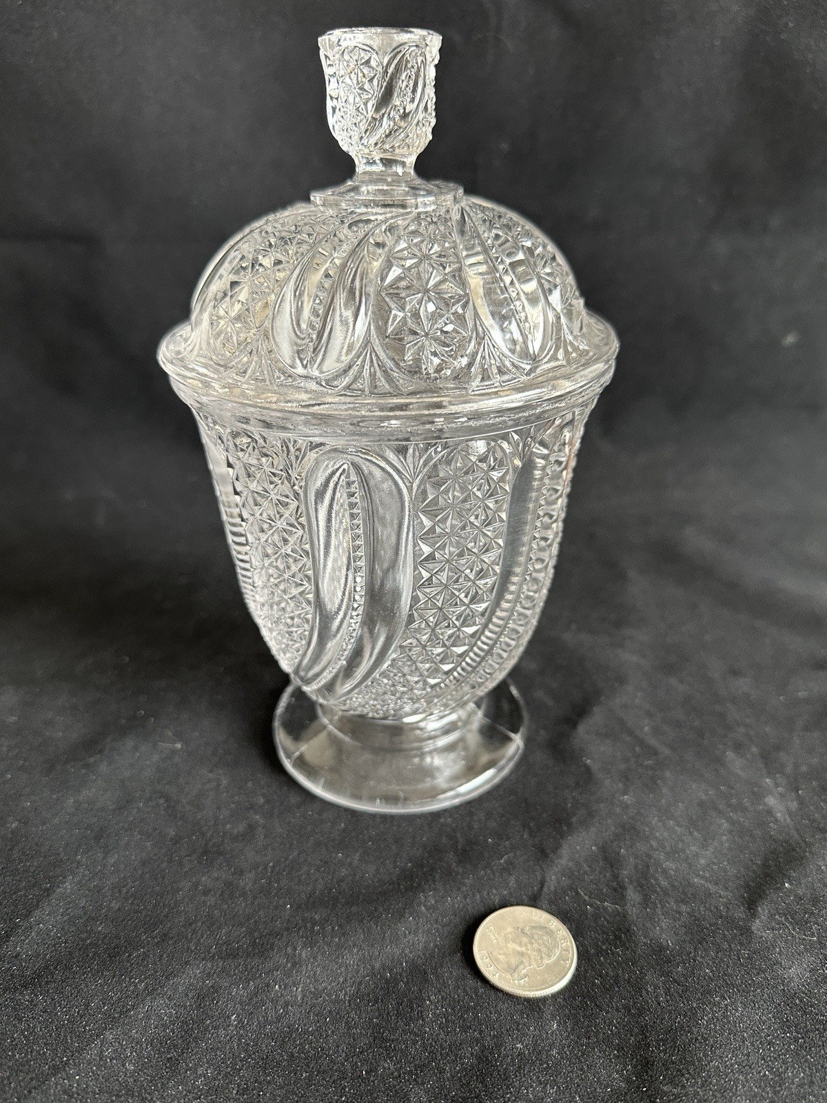 Antique McKee Glass Lidded Sugar Bowl EAPG Doric Swirled Feather Pattern c. 1896
