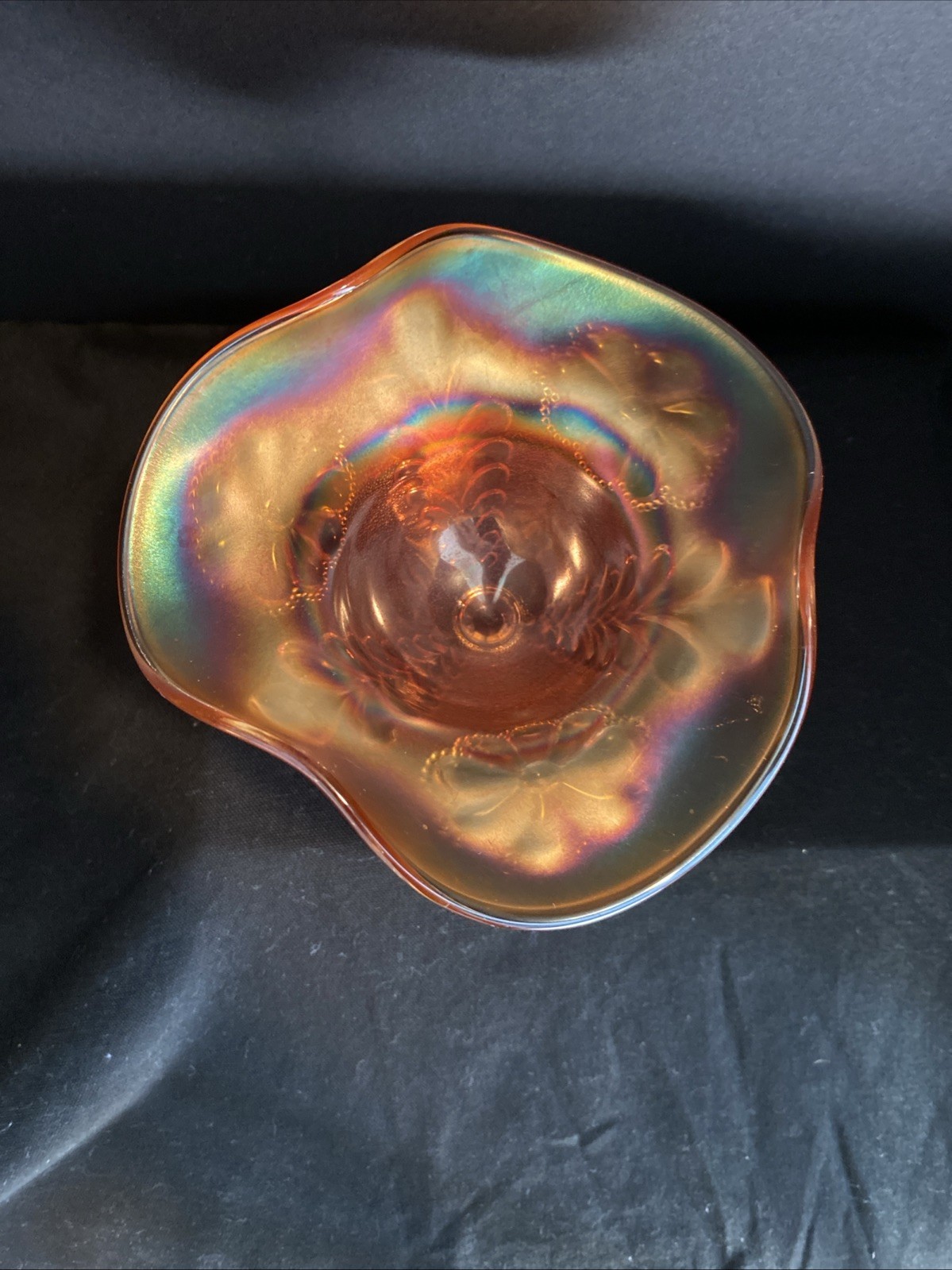 Northwood Compote/Candy Dish Marigold Carnival Glass Daisy & Plume Pattern