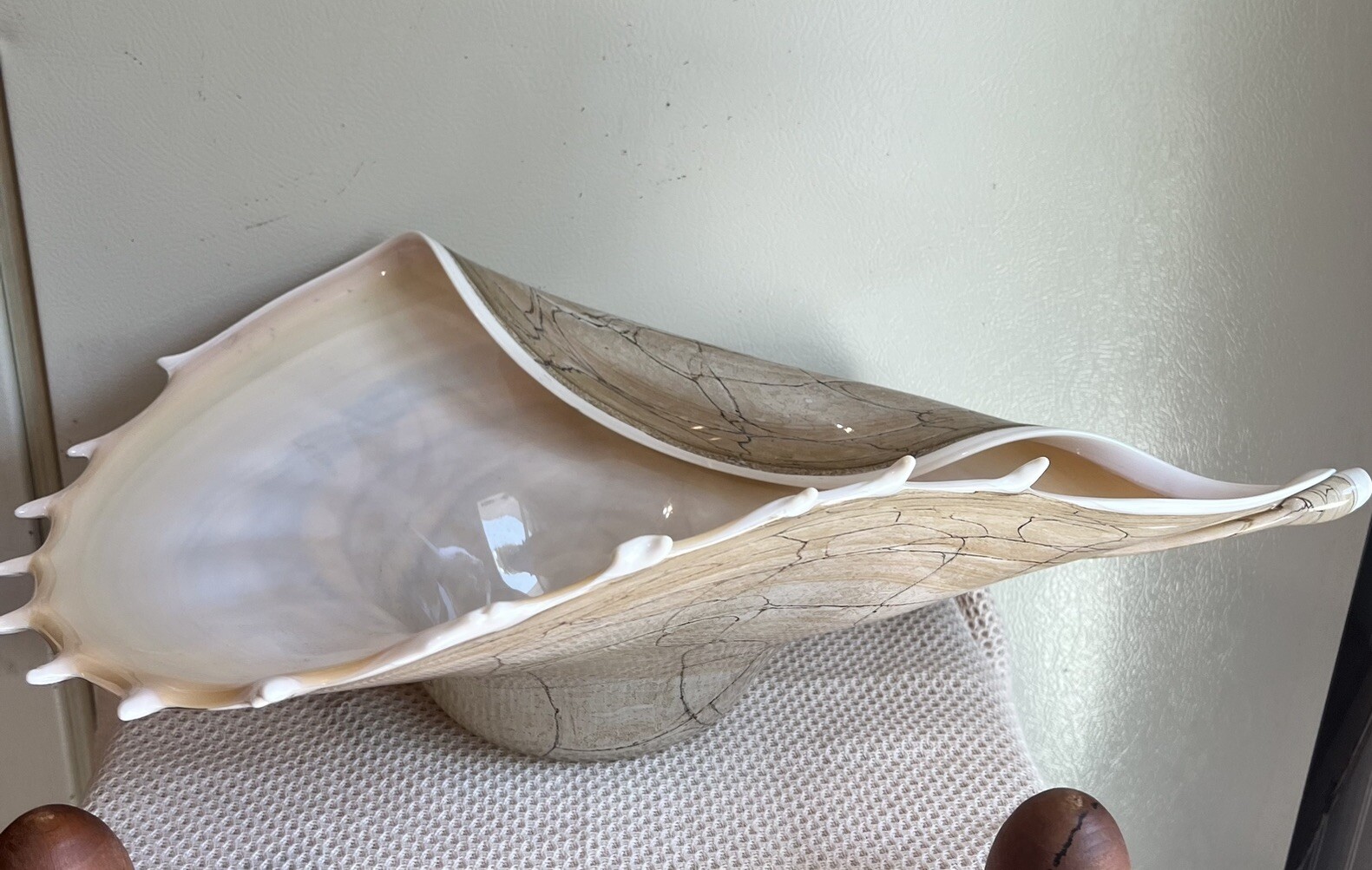 Krosno Jozefina Hand Blown Shell Centerpiece Bowl Large 20” Made In Poland