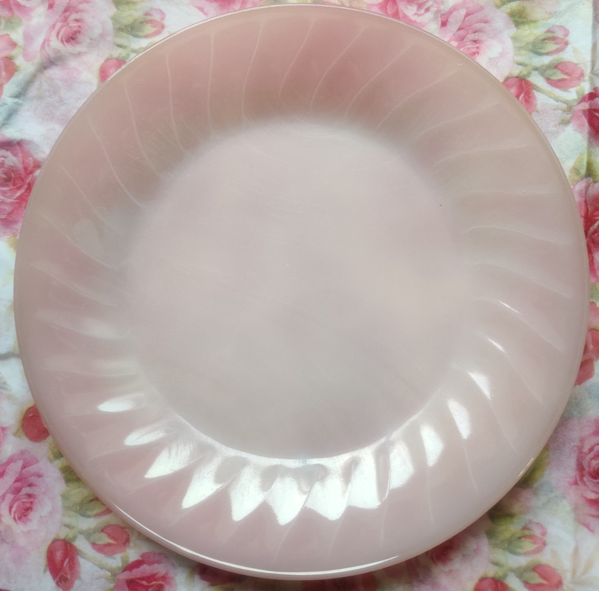 3 Fire-King Roseite Pink Swirl Milk Glass Anchor Hocking Salad Plate 7.75 in