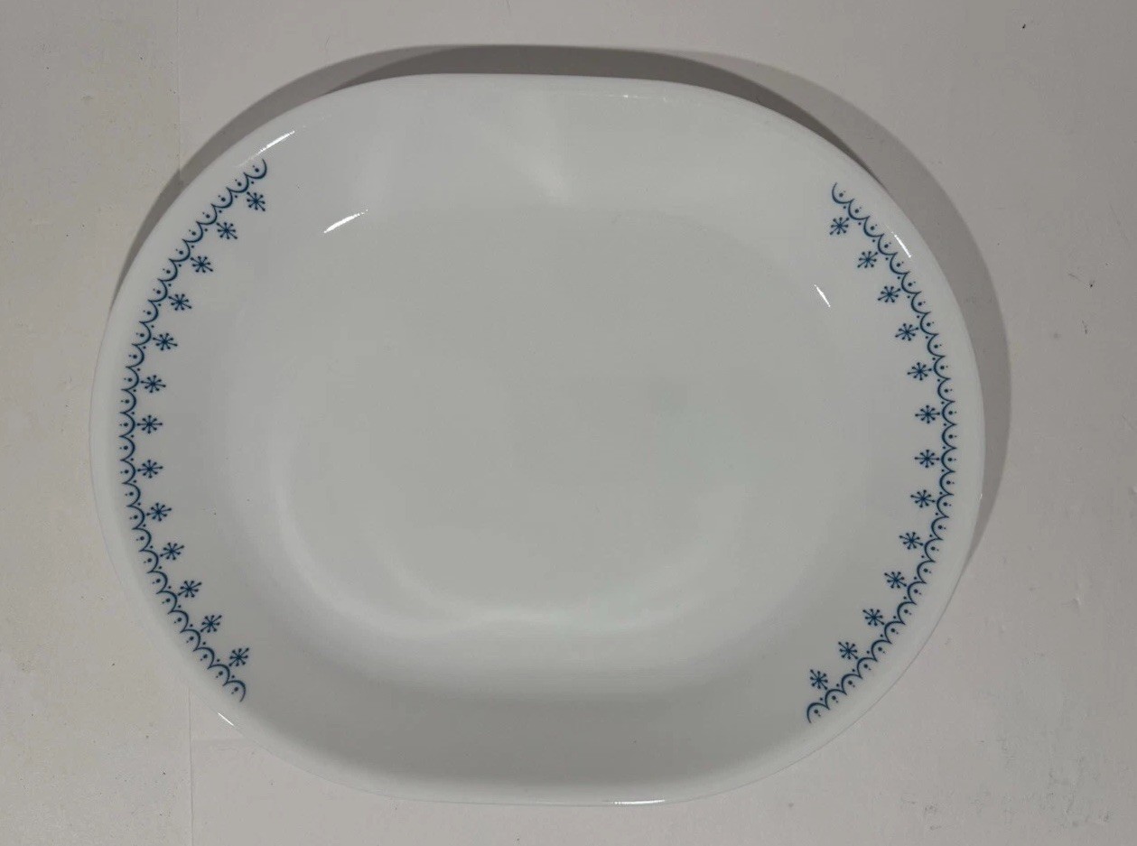 Vintage Corelle Snowflake Blue Garland 12.25 Oval Serving Platter Corning USA