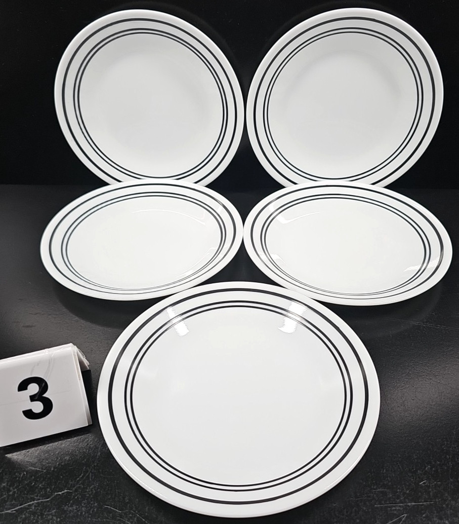 15 Corelle Classic Cafe Black Bread Plates Set Corning Livingware Rings Dish Lot