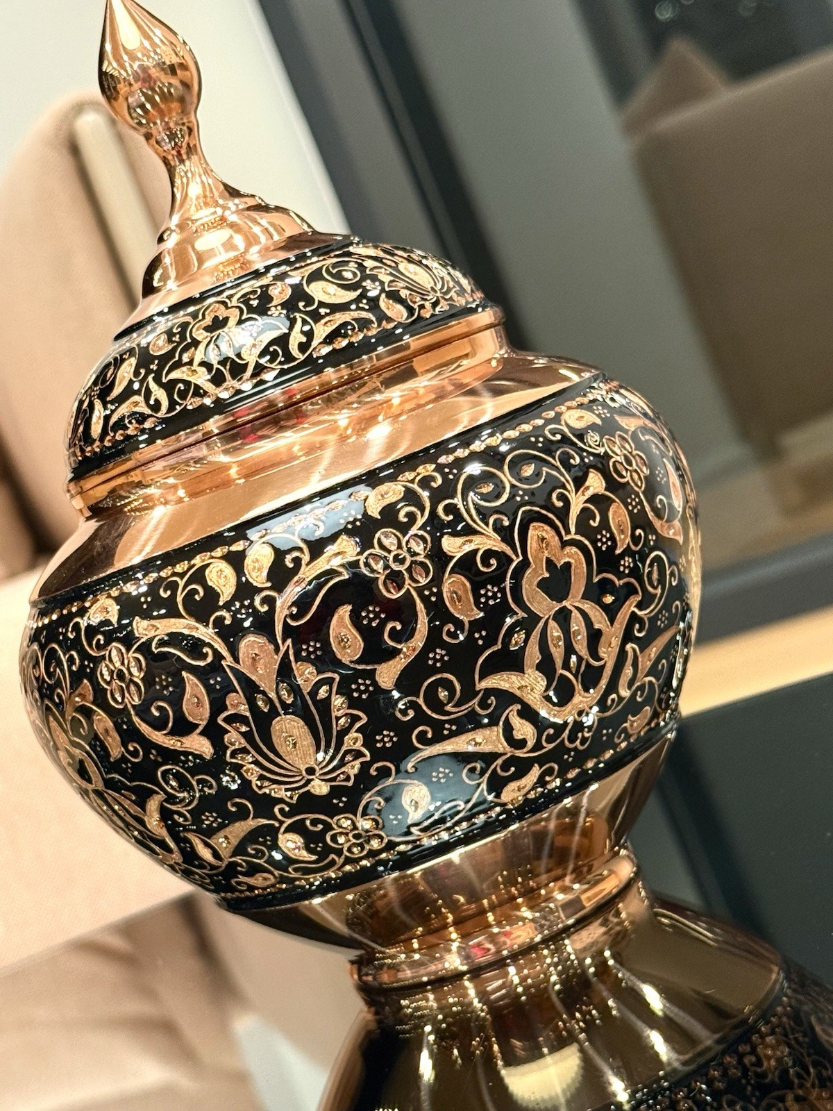 Vintage Handmade Copper Candy Bowl Glossy Lidded Jar with Handle Lidded 9in
